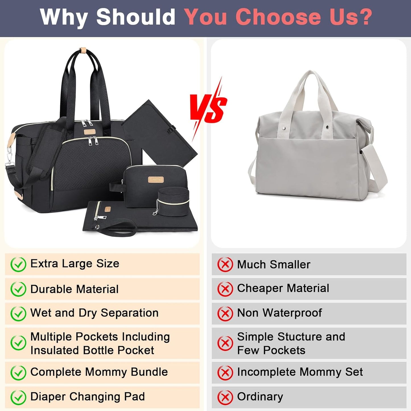 ITIEZY Diaper Bag Tote for Baby - Large Mommy Bag with Portable Changing Pad Pacifier Case, Hospital Bags Travel Baby Bag