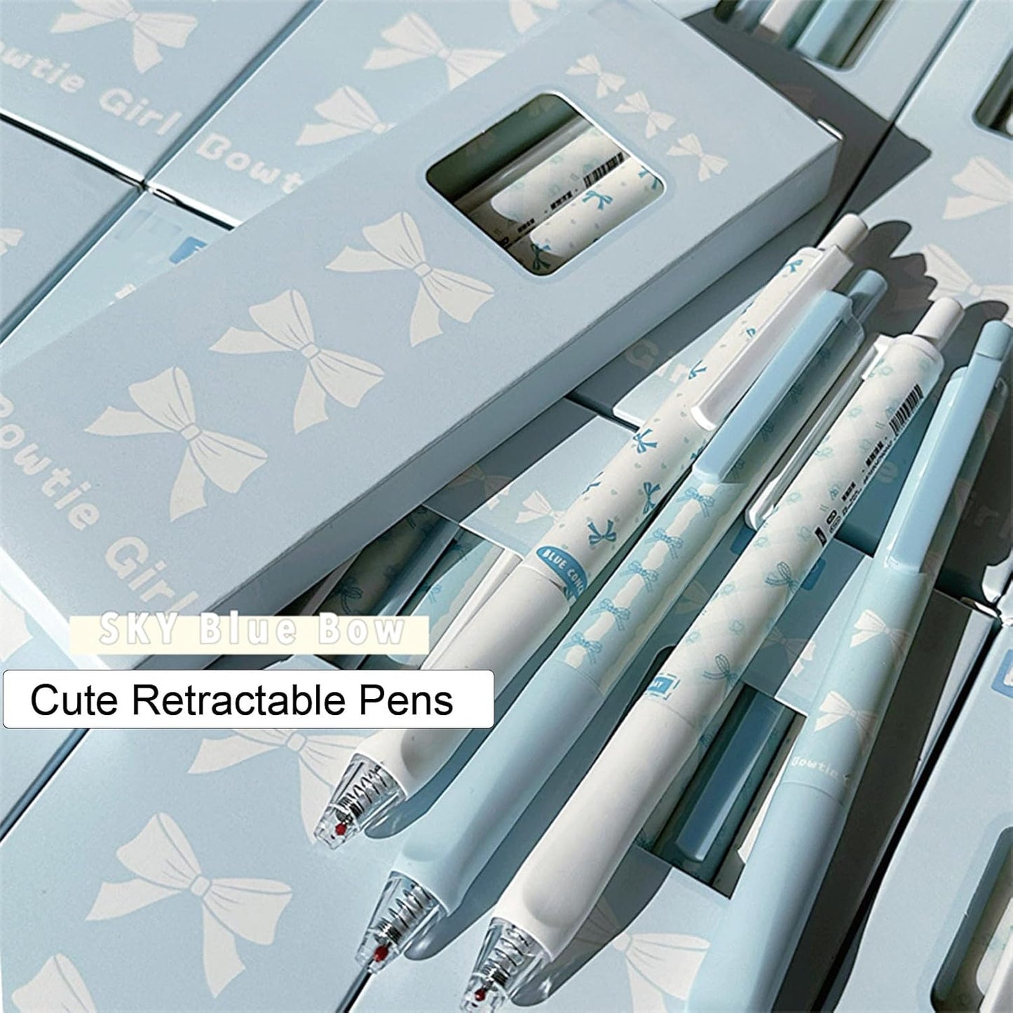 4 Pcs Cute Retractable Pens Bowknot Gel Pens 0.5mm Fine Point Black Ink Smooth Writing Pen Office School Supplies Cartoon Kawaii Blue Pen for Women Girls (Blue)