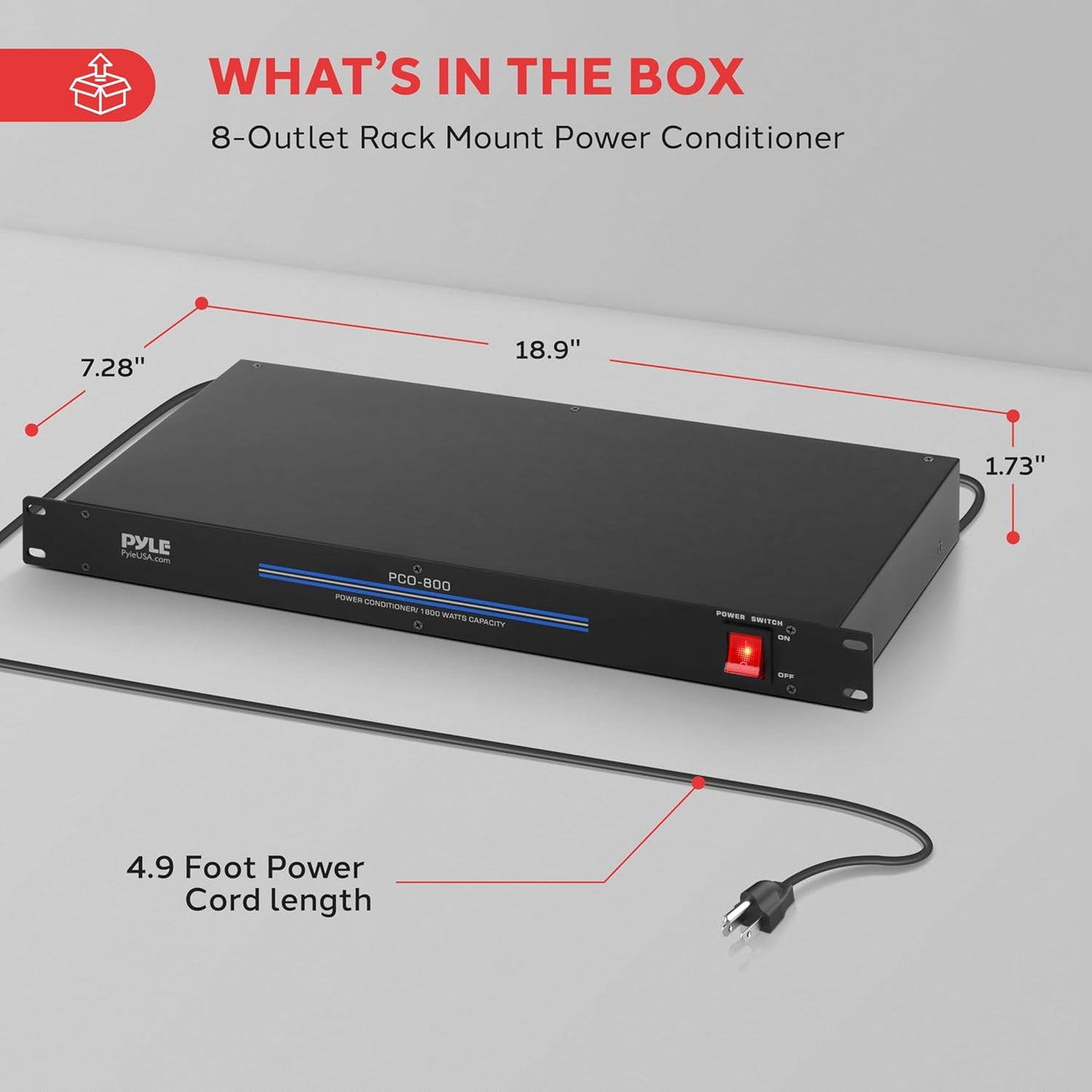 Pyle-Pro PCO800 19'' Rack Mount 1800 Watt Power Conditioner w/ 8 Outlets