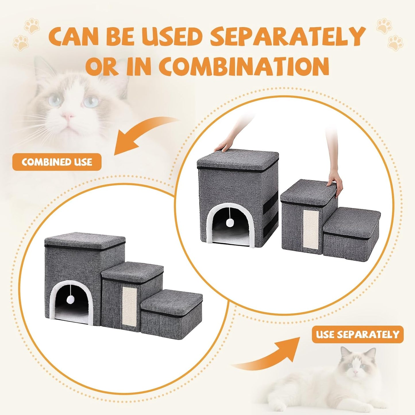 Foldable Dog Stairs for Small Dogs - Adjustable Pet Stairs for Bed or Couch with Storage, Non-Slip Design & Durable Build - Perfect Dog Steps for Mobility & Comfort