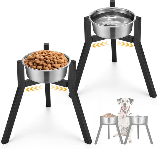 Blulu 2 Pack Adjustable Raised Dog Bowl Stand for Water and Food, Large Anti-Slip Metal Dog Food Holder Wide 7-10.6" Heights 13", Bowl Not Included(Black)