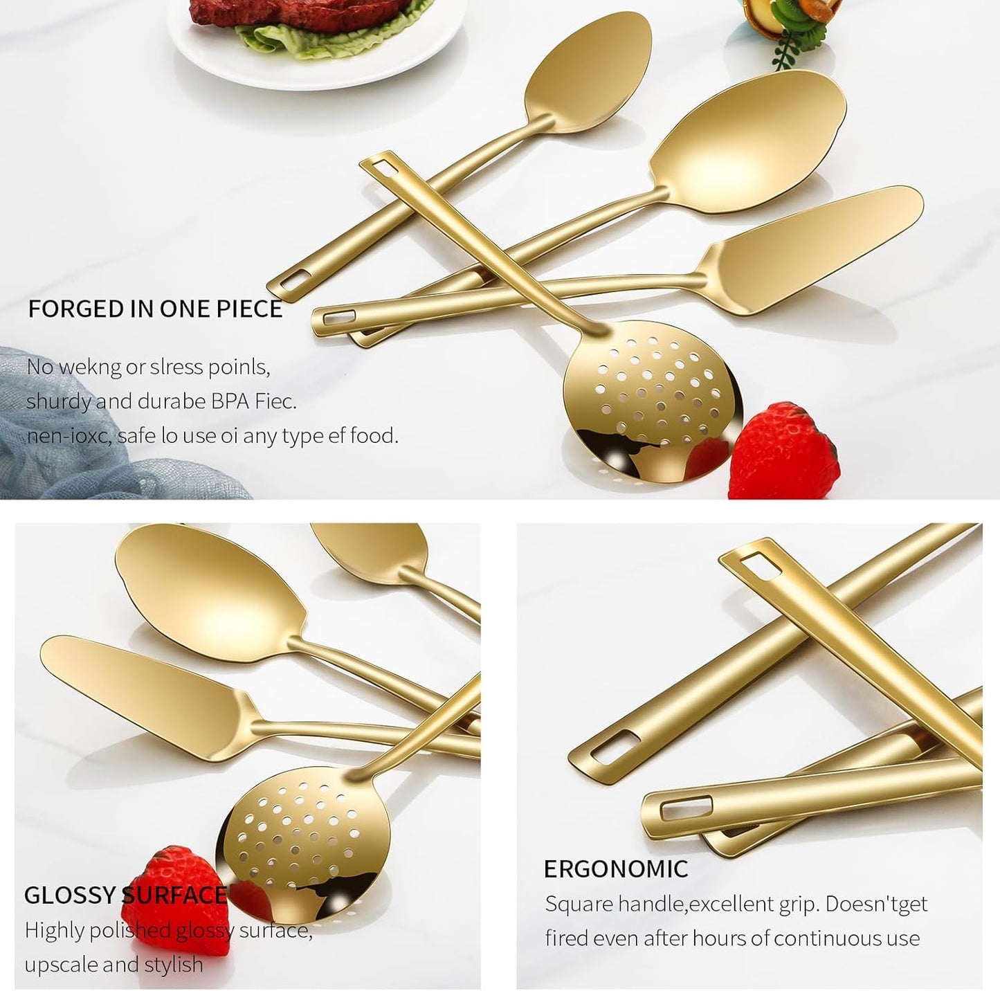 Lazycorner Cooking Utensil Set 11 Pcs Stainless Steel Kitchen Utensils Set Wok Utensils Kitchen Tool Set Spatula Set Heat Resistant Metal Kitchen Tools Ergonomic HandleEasy to Clean Dishwasher Safe