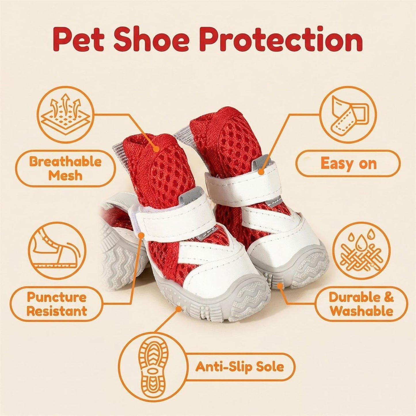 Dog Shoes for Small Dogs, Hot Pavement Summer Puppy Dog Boots & Paw Protectors with Soft Anti-Slip Rubber Sole, Mesh Breathable Dog Booties for Hardfloors, Walking Running 4 Pack (red, 5)