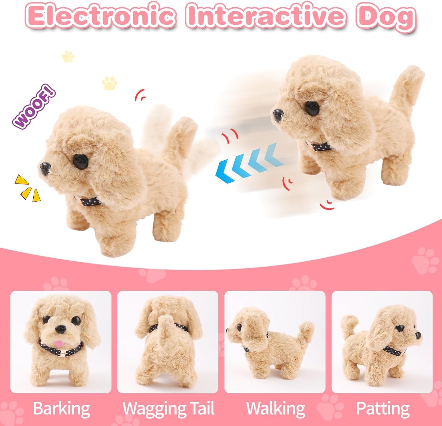 14PCS Dog Toys for Kids, Walking Barking Electronic Interactive Plush Puppy Toy with Carrier and Accessories, Pet Care Toy Set for Kids, for Girls and Boys 3 4 5 6+ Year Old