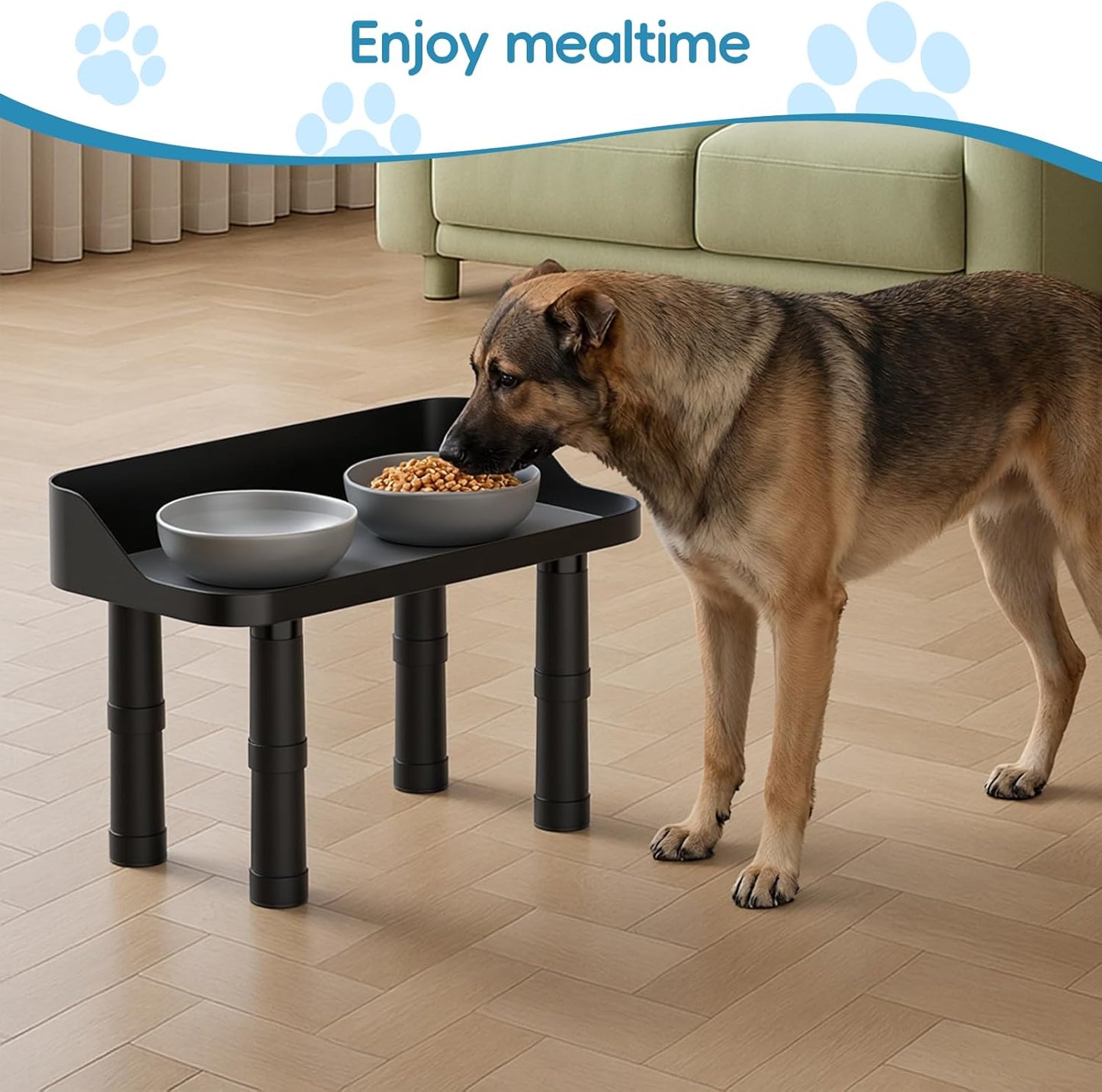 Elevated Dog Food Bowl Stand - Adjuastable Raised Dog Feeding Station with Splash Gard 16" W Pet Cat Food Table for Large Dogs No Bowl Included