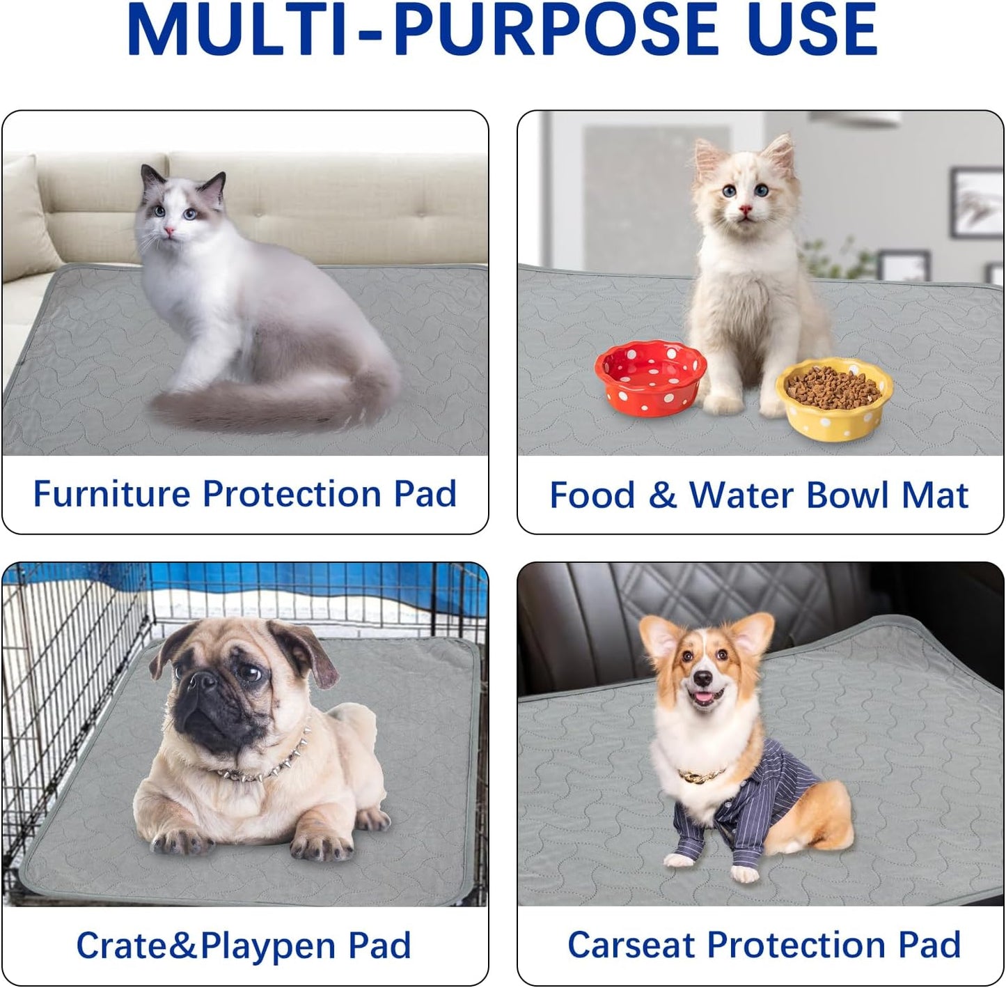 Gentle Purr Washable Dog Pee Pads 24 x 36, 2-Pack Reusable Puppy Pads, 4-Layer Ultra Absorbent Potty Training Pads for Dogs, Non-Slip Leakproof Dog Mats for Indoor Use