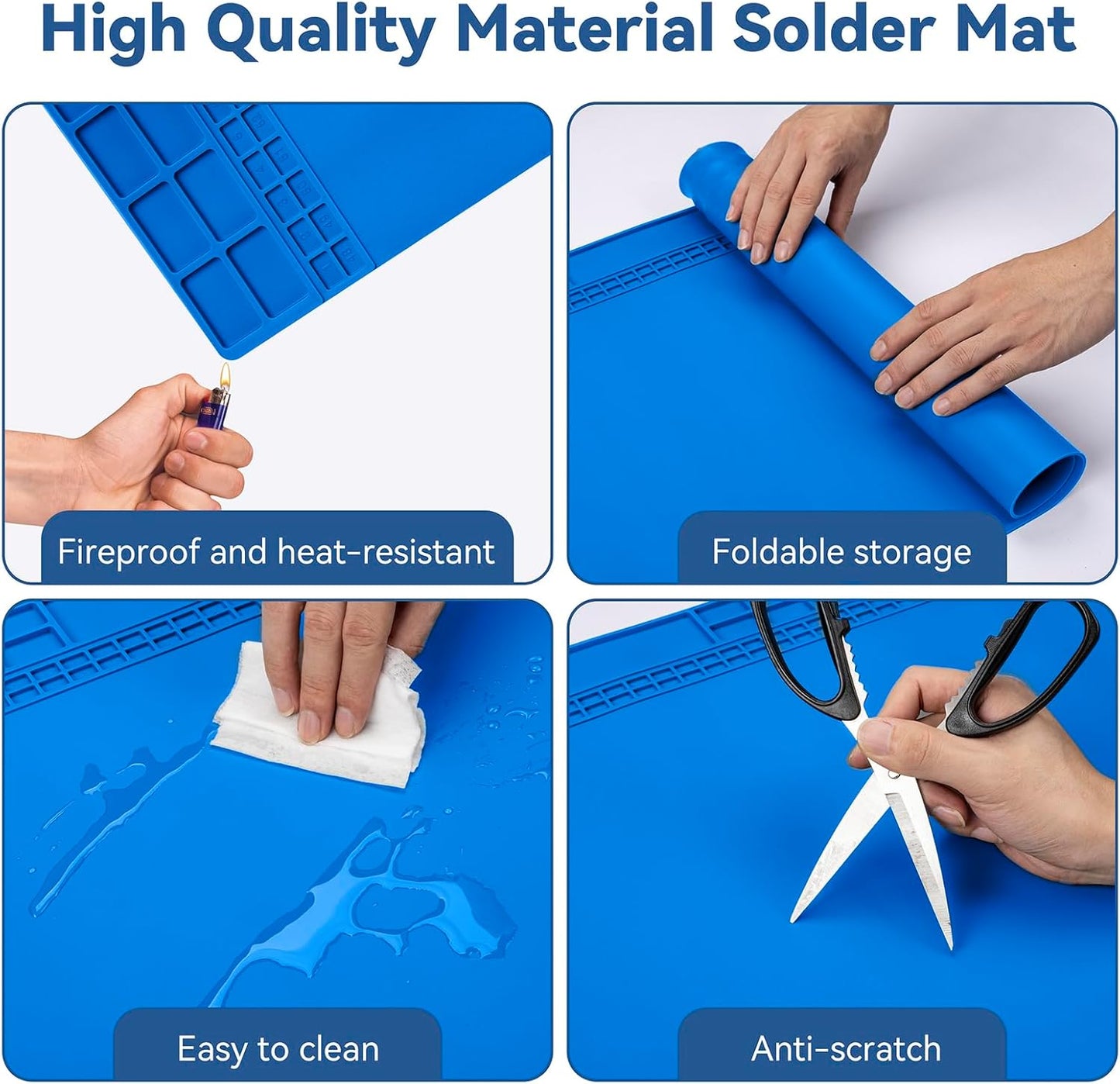 Kaisi Extra Large Soldering Mat, Oversized 932°F Heat Resistant Silicone Solder Mat, Large Repair Workbench Pad for Electronics Phone Watch Laptop Repair, BGA Soldering Iron (Blue,27.6''x15.7'')
