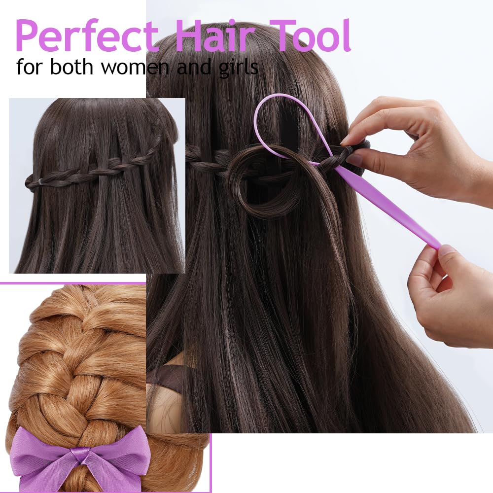 TsMADDTs 3Pack Hair Loop Tool Set with 2PCS French Braid Tool Loop 1PCS Rat Tail Comb Metal Pin Tail Braiding Comb for Hair Styling, Purple