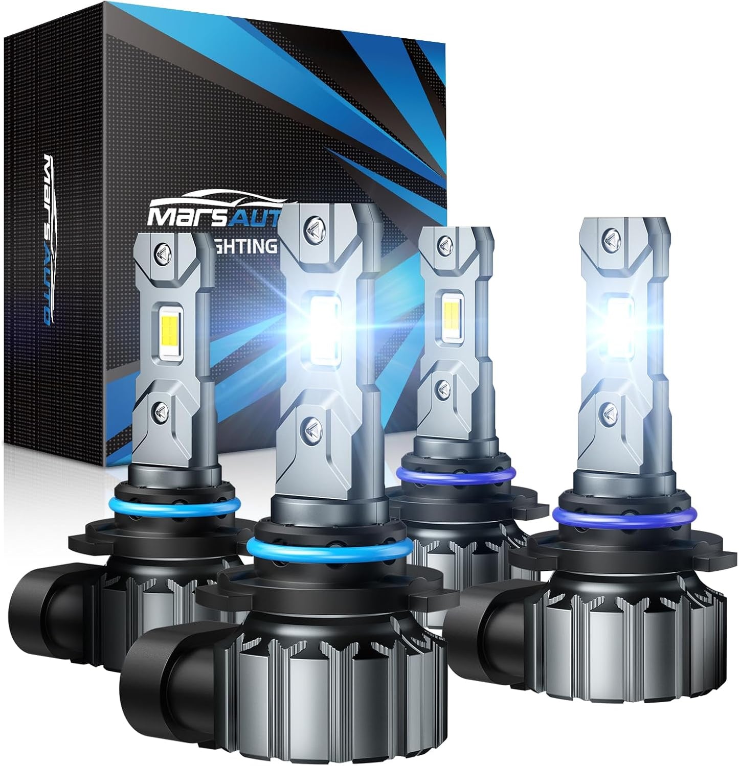 Marsauto 9005/HB3 9006/HB4 Light Bulbs Combo, 60,000LM Super Brighter M1S 9005 9006 Bulbs or Fog, 1:1 Design HB3 HB4 Lights Combo, 6000K Cool White, 3 Min Plug and Play, IP68, Pack of 4