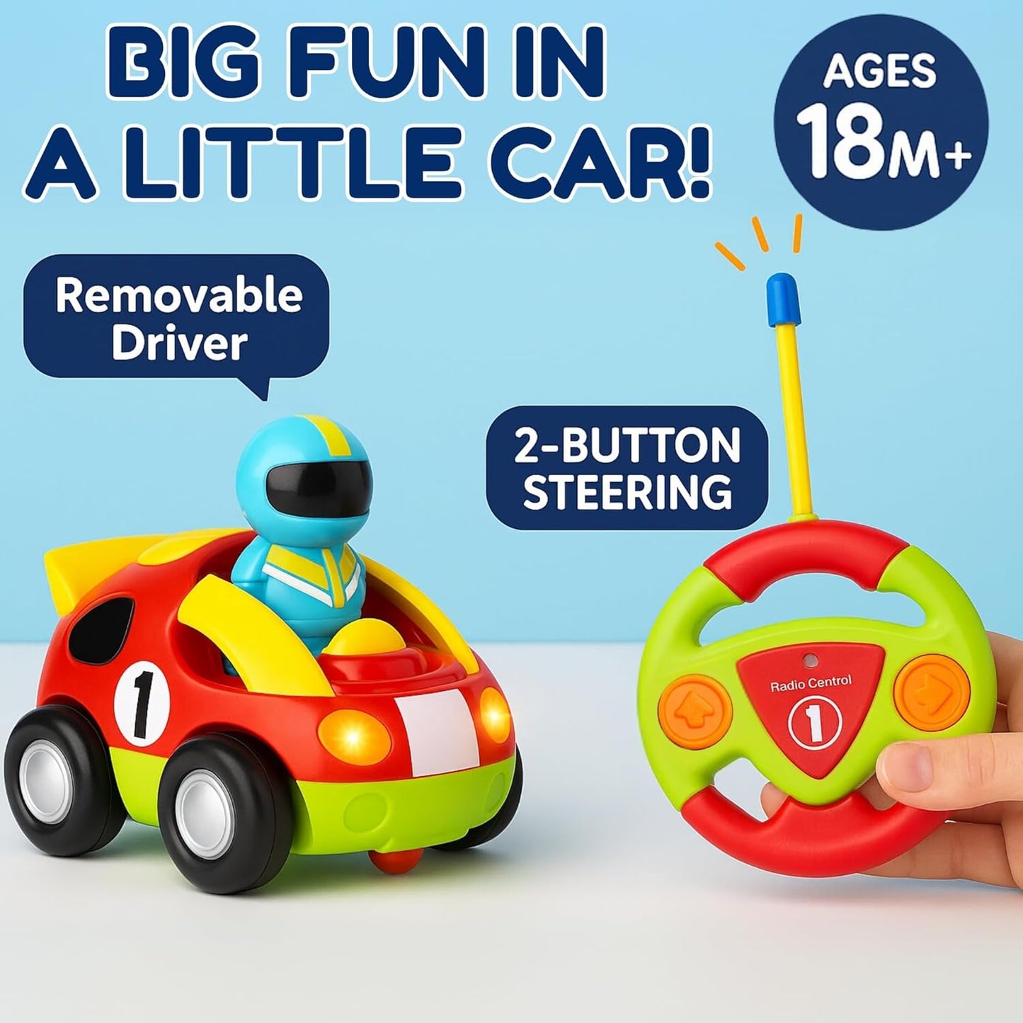 Liberty Imports My First Cartoon RC Remote Control Cars for Toddlers Ages 1-3, Radio Control Toy for Baby, Kids 18 Months+ (Race Car)