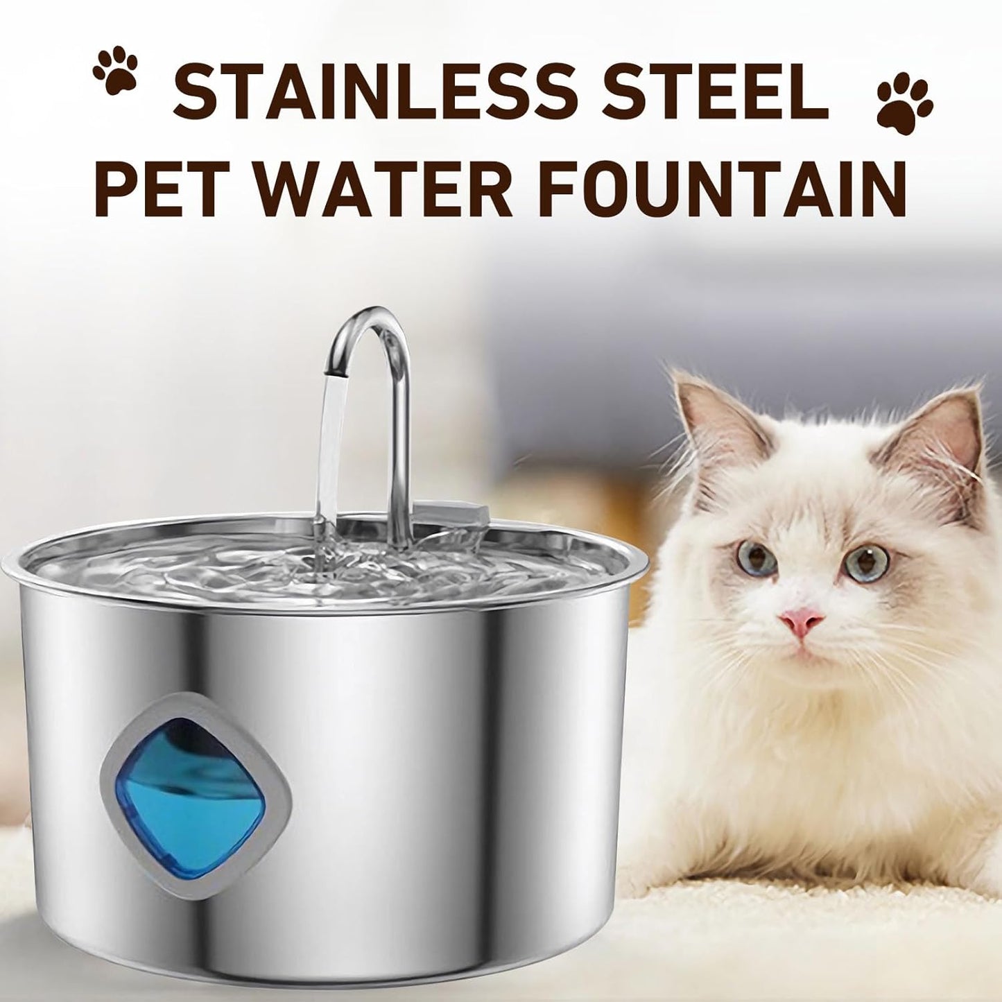 Cat Water Fountain Stainless Steel, 3.2L/108oz Pet Water Fountain for Cats & Small Dogs, Ultra-Quiet Indoor Drinking Fountain