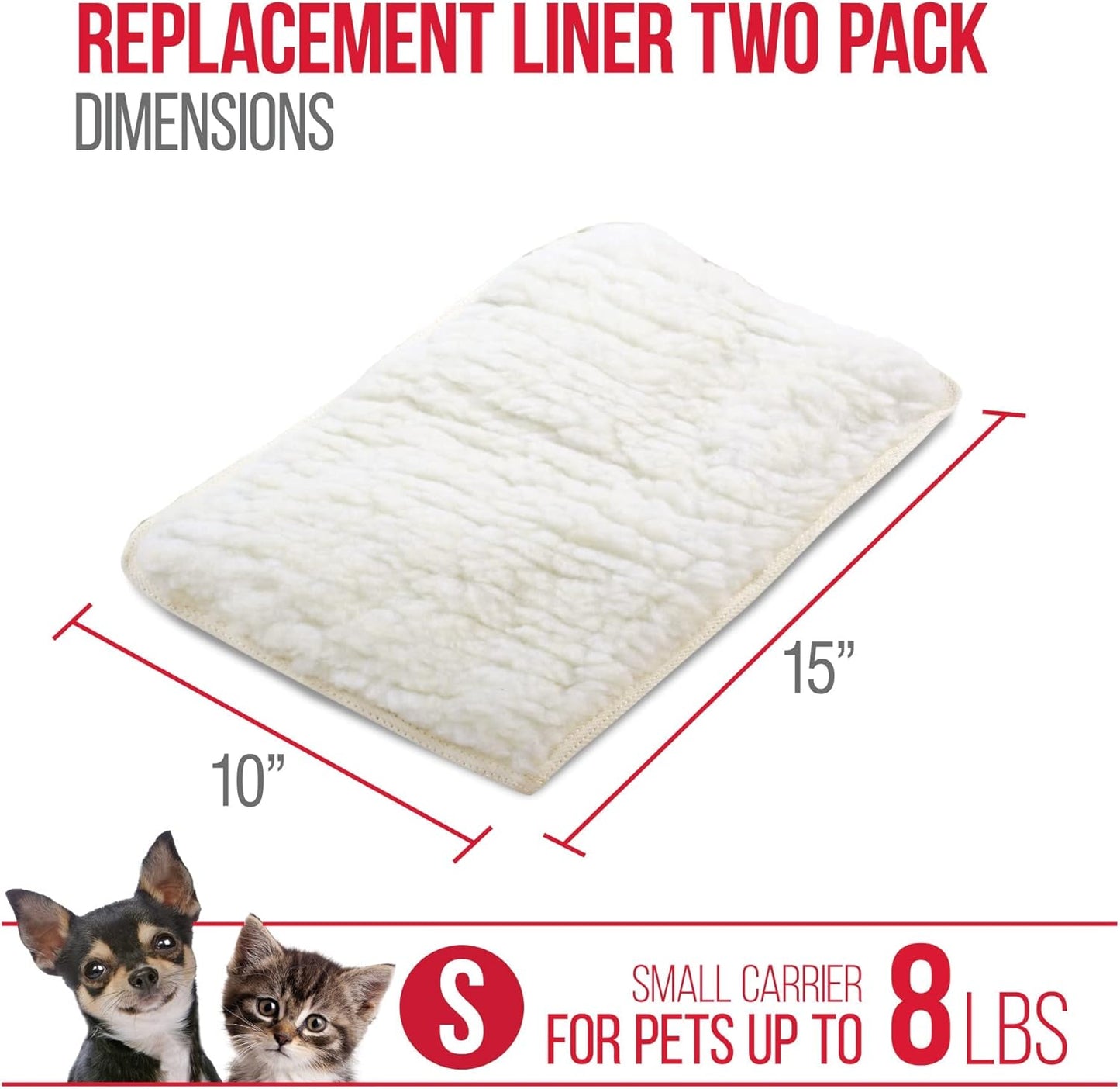 Sherpa Replacement Liners for Travel Pet Carriers - Soft Absorbent Dog Kennel Pad with Waterproof Backing, Machine Washable Dog Crate Pads, 14.5x9.75in - 2 Pack, White, Small