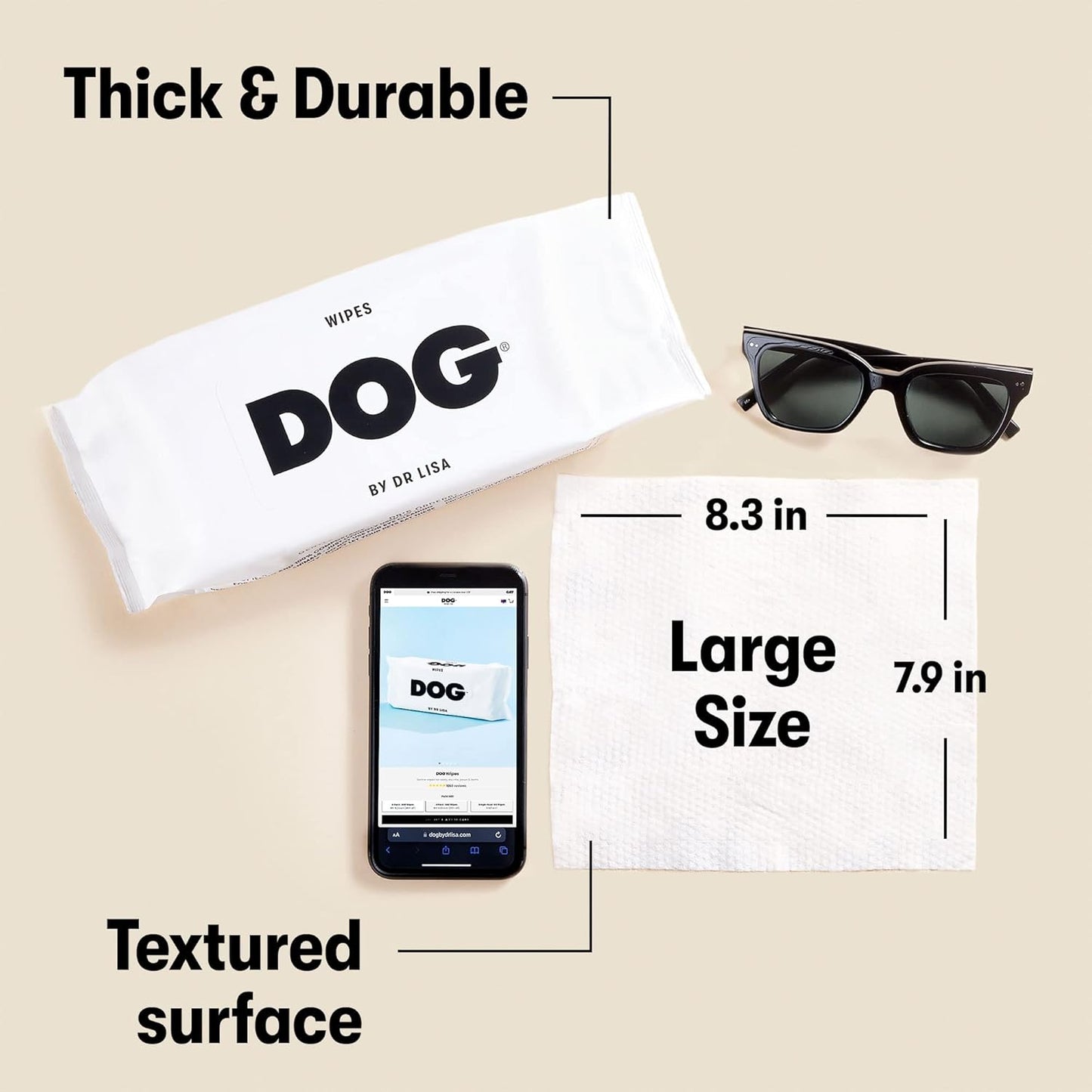 DOG by Dr Lisa - Dog Travel Wipes - Plant-Based - Natural Bathing Wipes for Dogs - Made from 100% Compostable Bamboo - Vet-Created - Vegan - Non-Toxic - Travel Size - Carton (20 per Box)