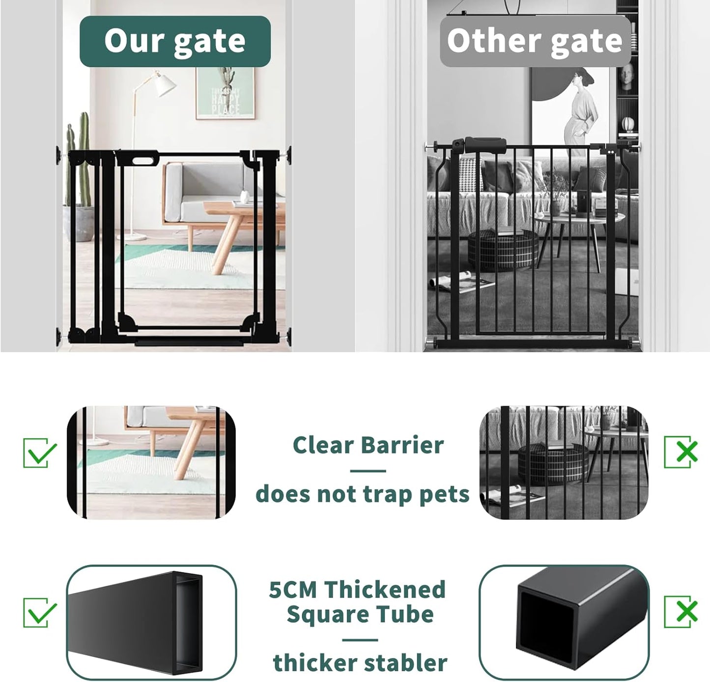 Clear Baby Gate 29.13-37.79" Wide Acrylic Safety Proof Dog Puppy Pet Barrier for Stairs, Transparent Adjustable Pressure Mounted No Drill Auto Close Indoor, Doorways, Hallway,Black
