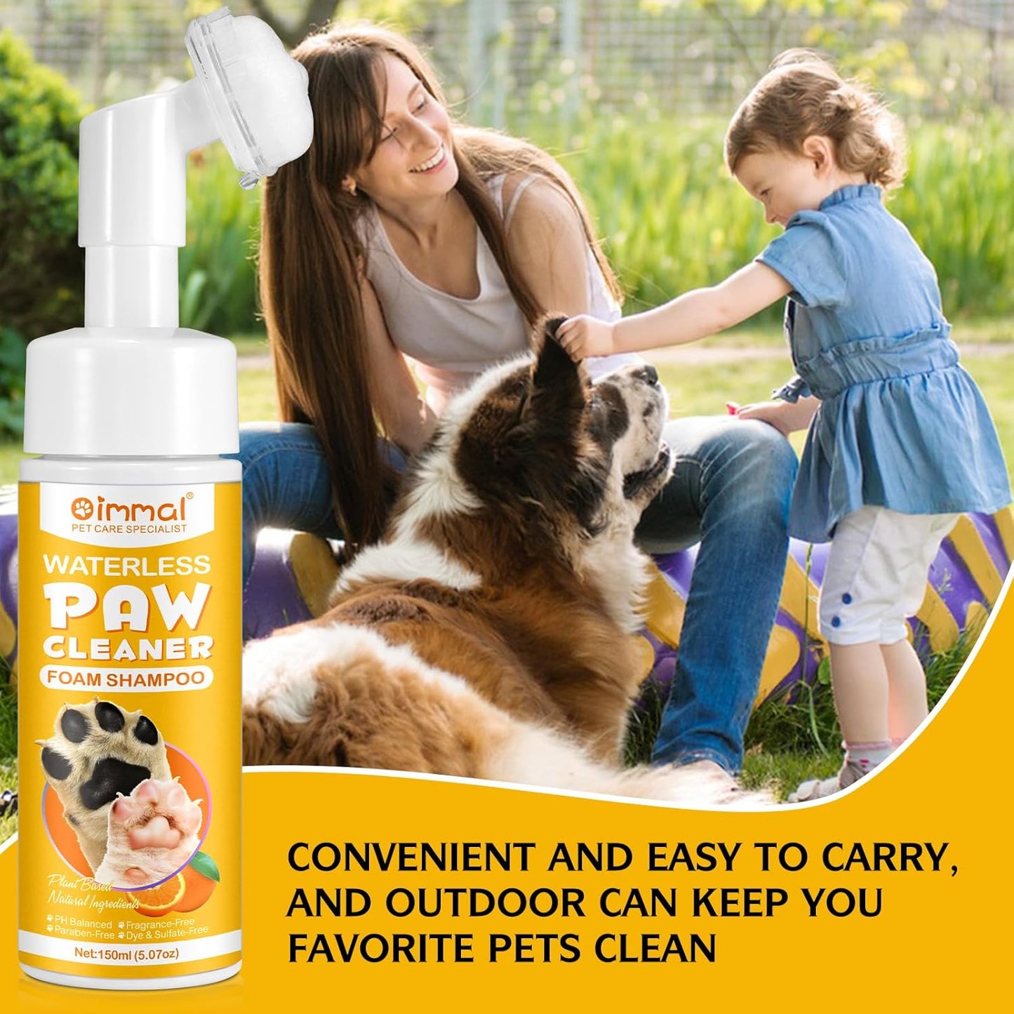 Clean Paws - No-Rinse Foaming Cleanser Paw and Foot Cleaner – Gentle and pH Balanced to Provide a deep Clean Safe for All Dogs and Cats | Portable Bottle with Silicone Bristle Brush