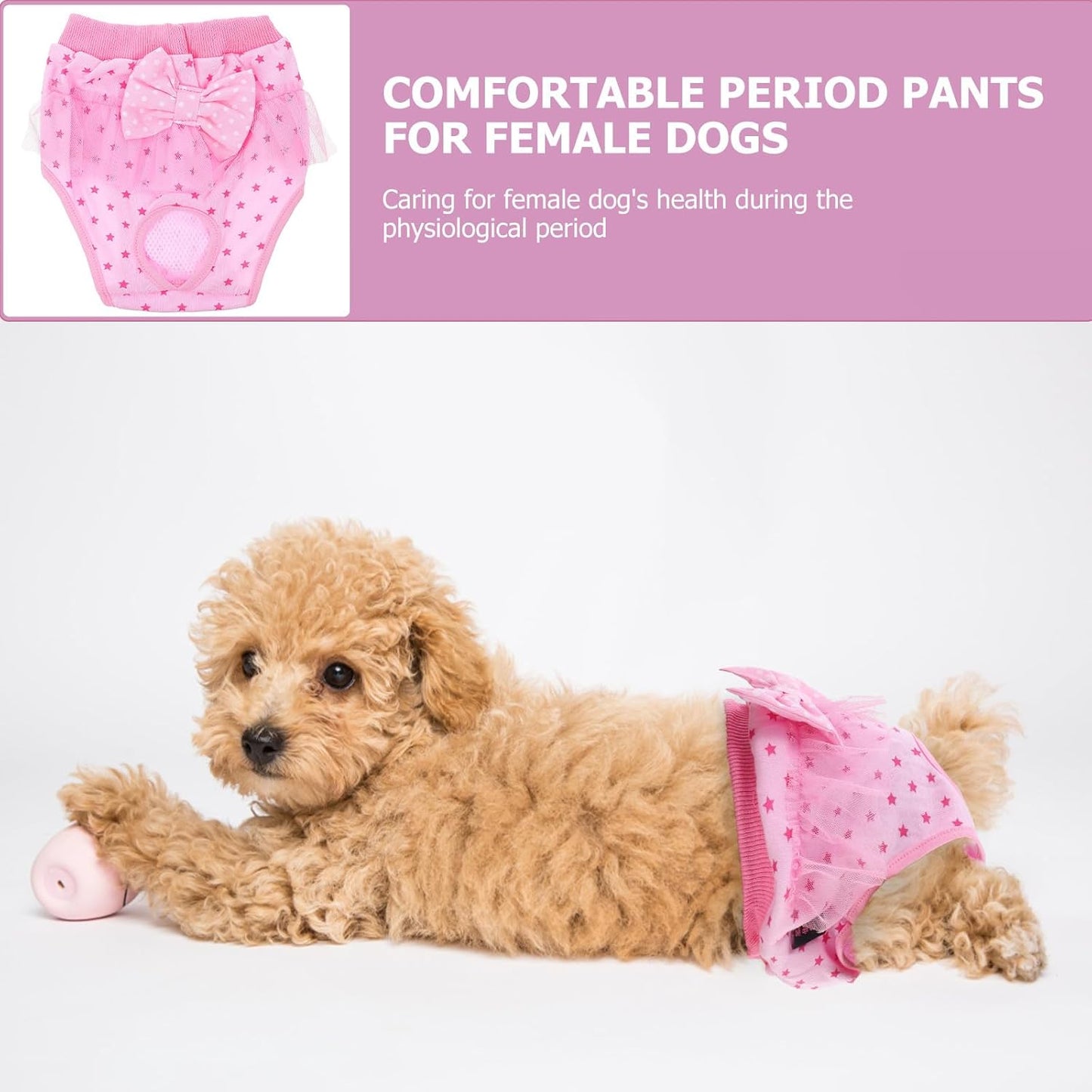 Milisten Pet Dog Period Pants Female Sanitary Diaper Panties Washable Lace Puppy Physiological Pants with Bow Pink M Size for Female Dogs in Heat