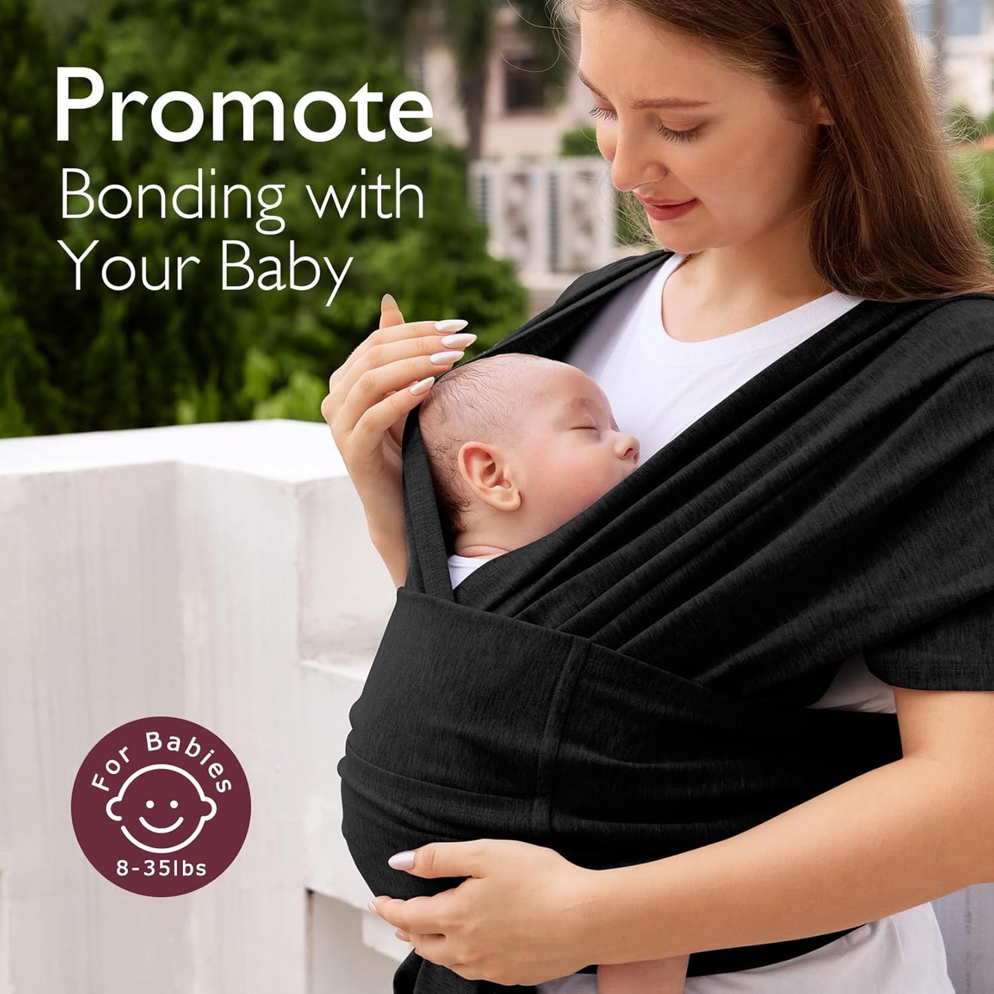 Momcozy Baby Wrap Carrier Skin-Friendly Fabric, Easy to Wear Baby Carrier Sling T-Shirt Design, Hands Free Baby Carriers Newborn to Toddler 8-35lbs, Adjustable Buckle Suit for Waist 30-47inch, Black