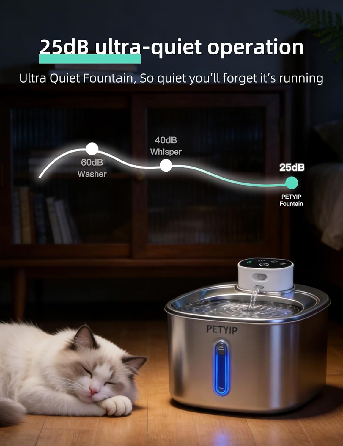 Wireless Cat Water Fountain,Stainless Steel,135 fl oz/4L Battery Powered Automatic Pet Water Dispenser, Cordless Design,Drinking Fountain for Cats, Dogs & Indoor (Cat Fountain+2 Filter)