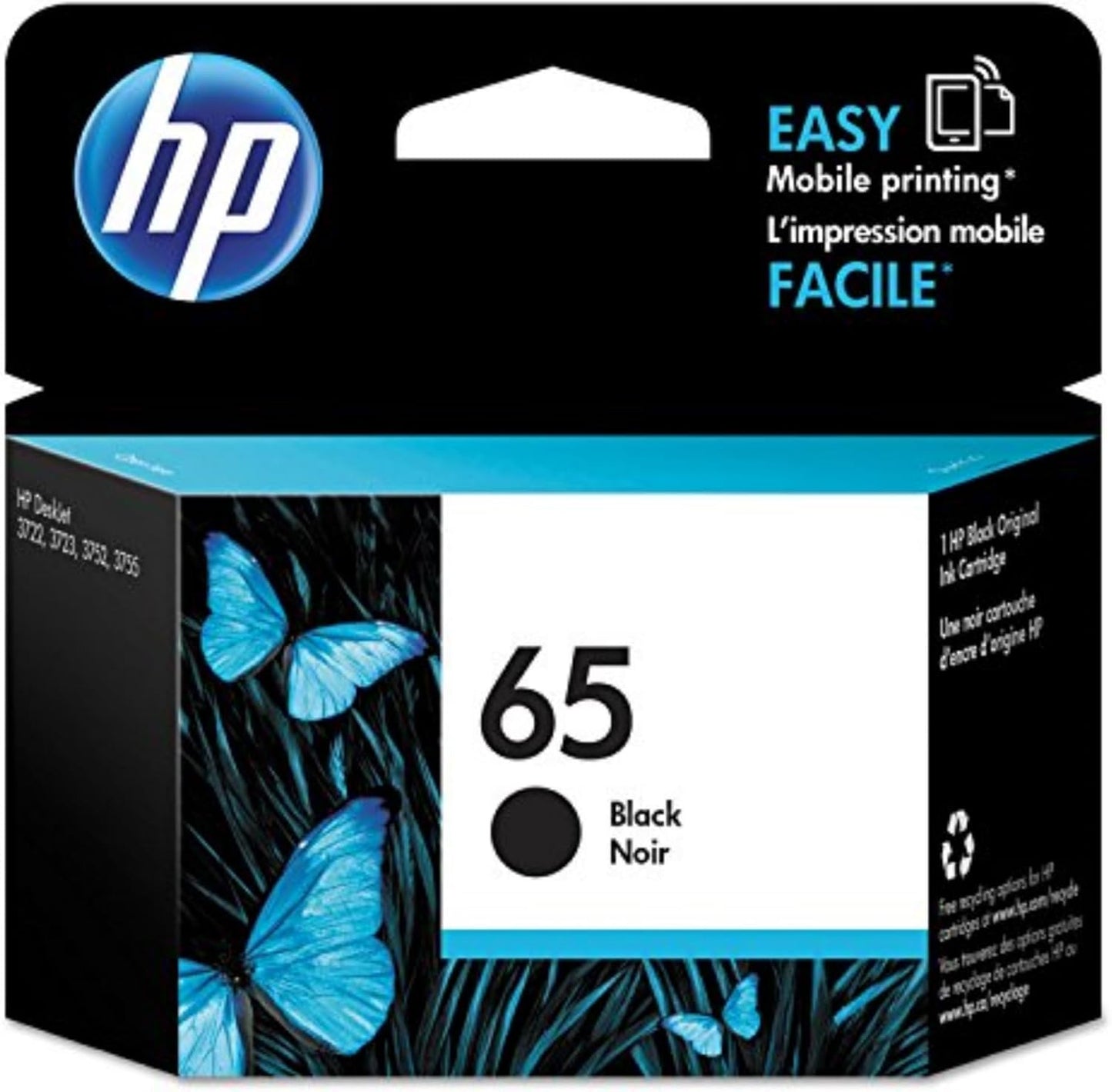 HP 65 Black Ink Cartridge | Works with AMP 100, DeskJet 2600, 3700; Envy 5000 | Eligible for Instant Ink | N9K02AN