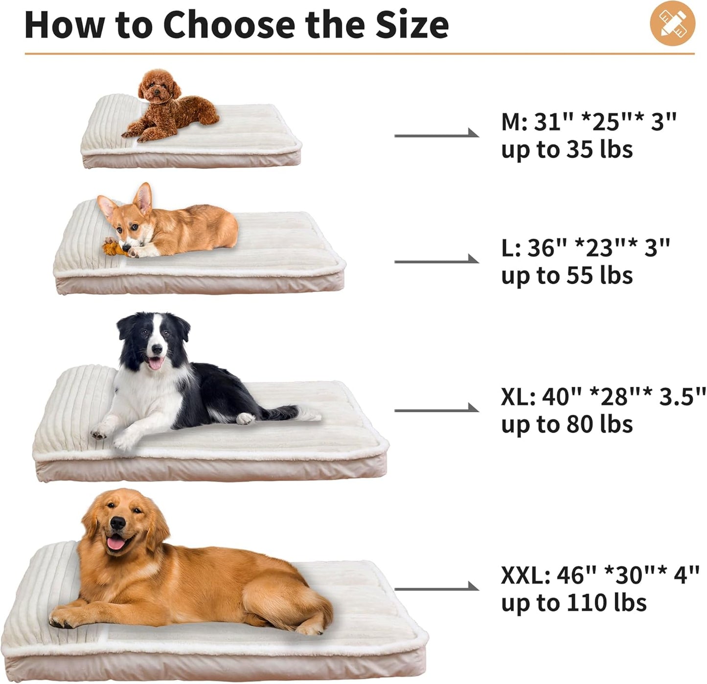 KHONSU PET 베개 포함 강아지 침대 10.2cm(4인치) 정형외과 패드 최대 49.9kg(110파운드) 대형견용 방수 탈착식 커버 세탁기 세탁 가능, XXL 강아지용