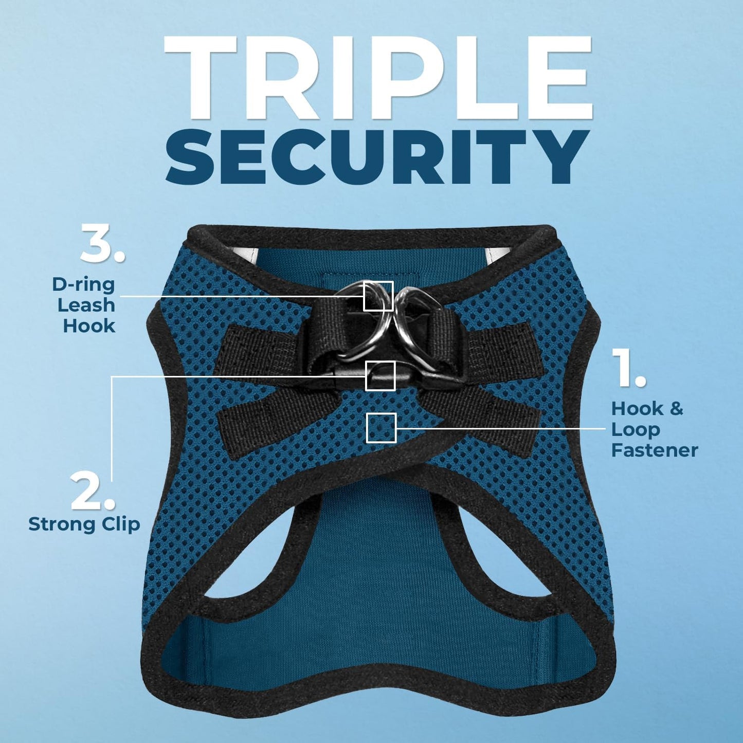 Best Pet Supplies - All Weather Mesh / Plush, Reflective, No Pull Harness for Small, Medium Dogs, Cats - Secure with Hook & Loop Fastener, Buckle, Double D-Rings - Blue/Black Trim, S