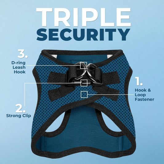 Best Pet Supplies - All Weather Mesh / Plush, Reflective, No Pull Harness for Small, Medium Dogs, Cats - Secure with Hook & Loop Fastener, Buckle, Double D-Rings - Blue/Black Trim, S