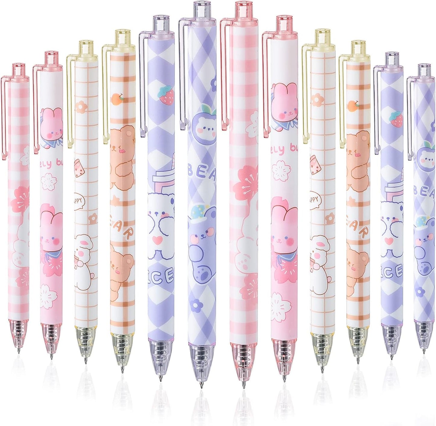 Qualirey 12 Pcs Kawaii Gel Ink Pen 0.5 mm Black Ink Kawaii Pens Retractable Fine Ballpoint Pen Stylish School Supplies for Boys Office Girls Stationery Supplies Gift(Blossomy)