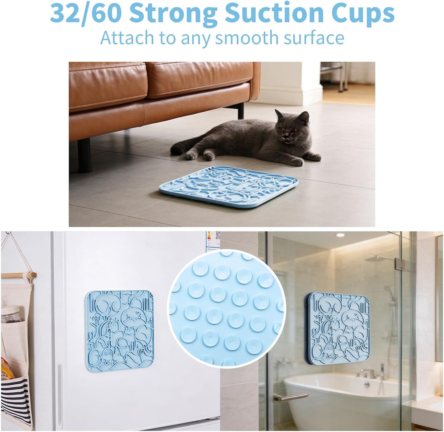 VI-FA Silicone Pet Slow Feeder Mat, Interactive Puzzle Feeding Mat with Cute Animal Pattern, Non-Slip Slow Eating Bowl for Dogs and Cats to Prevent Bloat and Choking(Deep Blue+Light Blue)