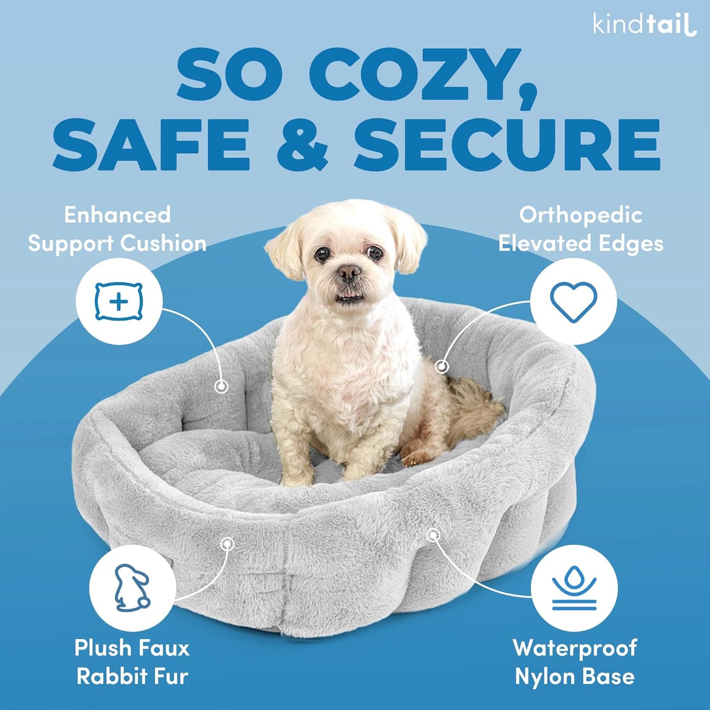 KindTail Small Orthopedic Dog and Cat Bed - Faux Fur Luxury Cuddler for Pets Under 15 lbs, Comfortable Waterproof Material with Nylon Base - 20" x 14" x 10" (Pink, Small)