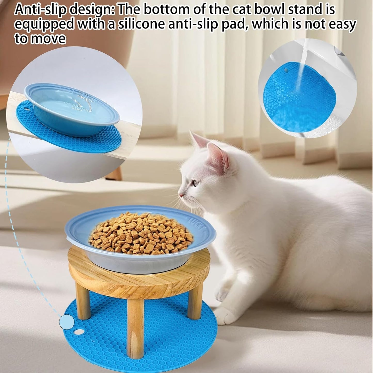 Elevated Cat Bowls Raised Ceramic Cat Dishes Adjustable Height Stand Whisker Fatigue Friendly Food Plates Feeding Station for Kittens Puppies Dog(Pink)(Blue)