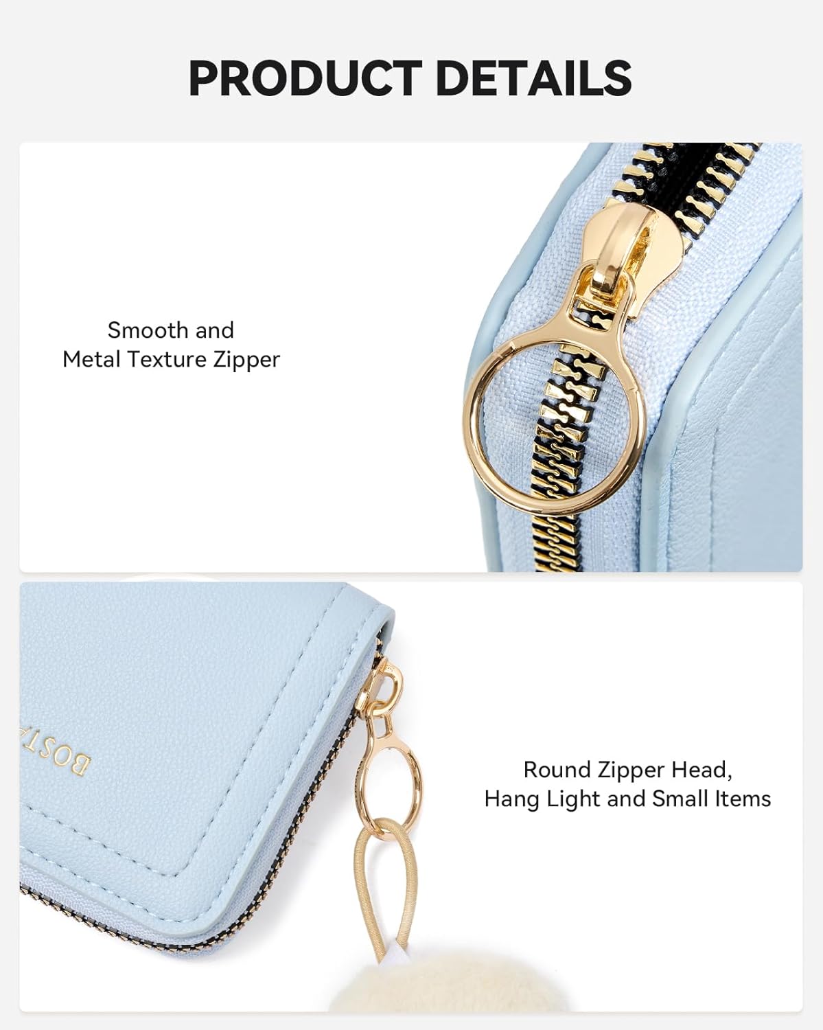 BOSTANTEN Credit Card Holder RFID Leather Small Wallets Woman, Accordion Zipper Card Wallet, Sky Blue
