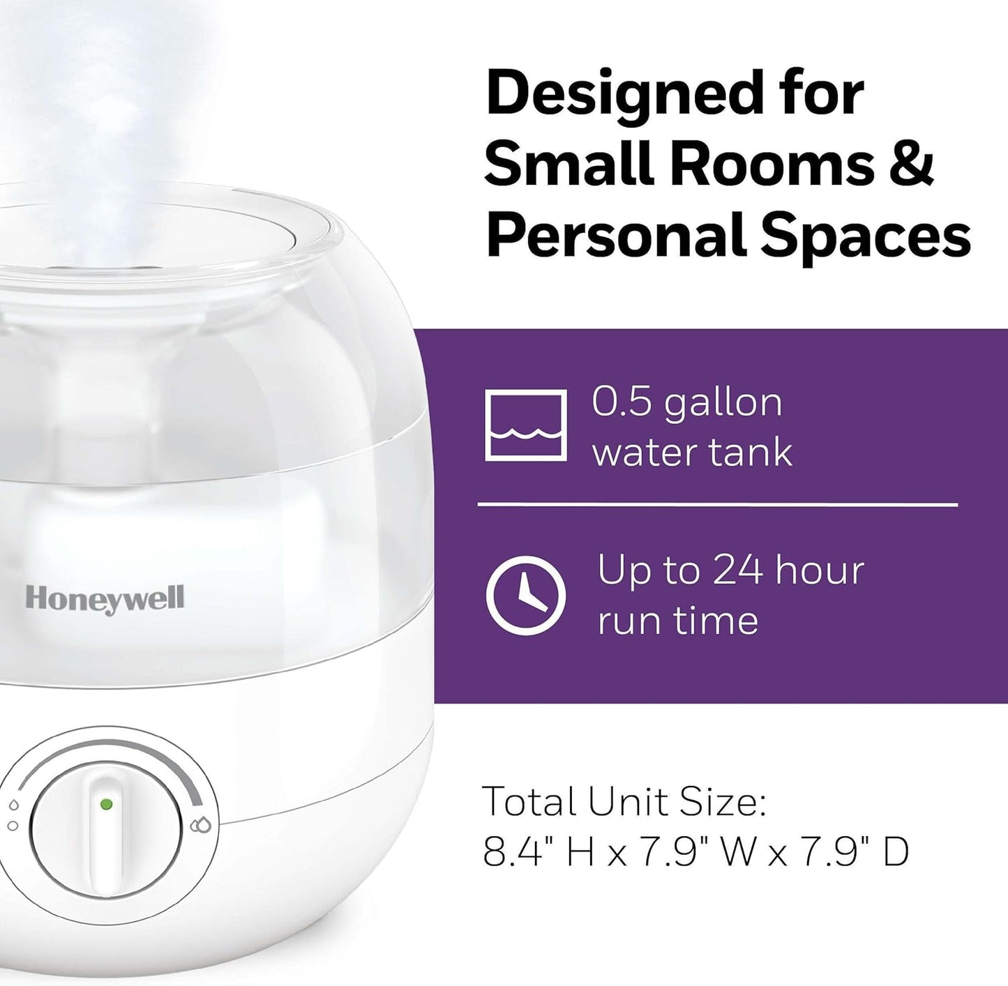 Honeywell Mini Cool Mist humidifier, Easy to Fill and Clean, humidifier for small Bedroom, Kids Rooms, or office. Ultra Quiet Operation and Auto Shut-Off - White, HUL525W
