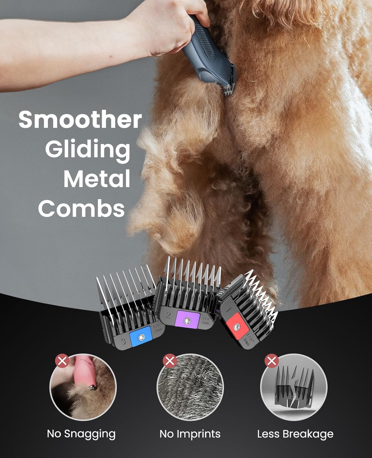 oneisall Cordless Professional Dog Grooming Clippers, 2-Speed Dog Clippers for Grooming Heavy Duty/Thick Hair, Detachable Carbonized Steel Blade Metal Combs, Removable Battery(Blue)