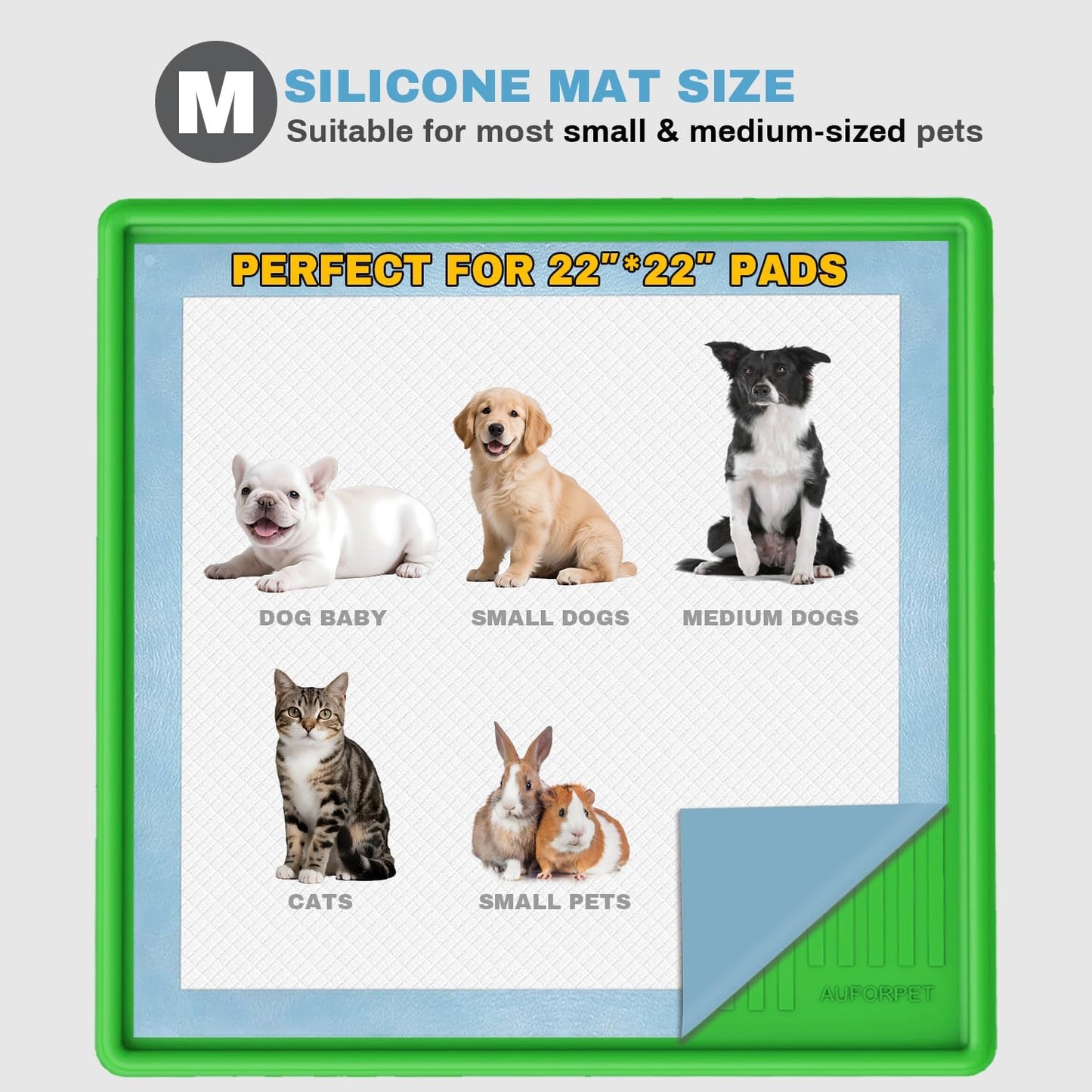 Pee Pad Holder, Puppy Pad Holder, 24" x 24" Heavy Silicone Pee Tray Mat for Dogs with Clips, Reusable, High Edge, Leak-Proof Toilet Training Pad for Potty, Doggy Baby, Cat, Rabbit Pets