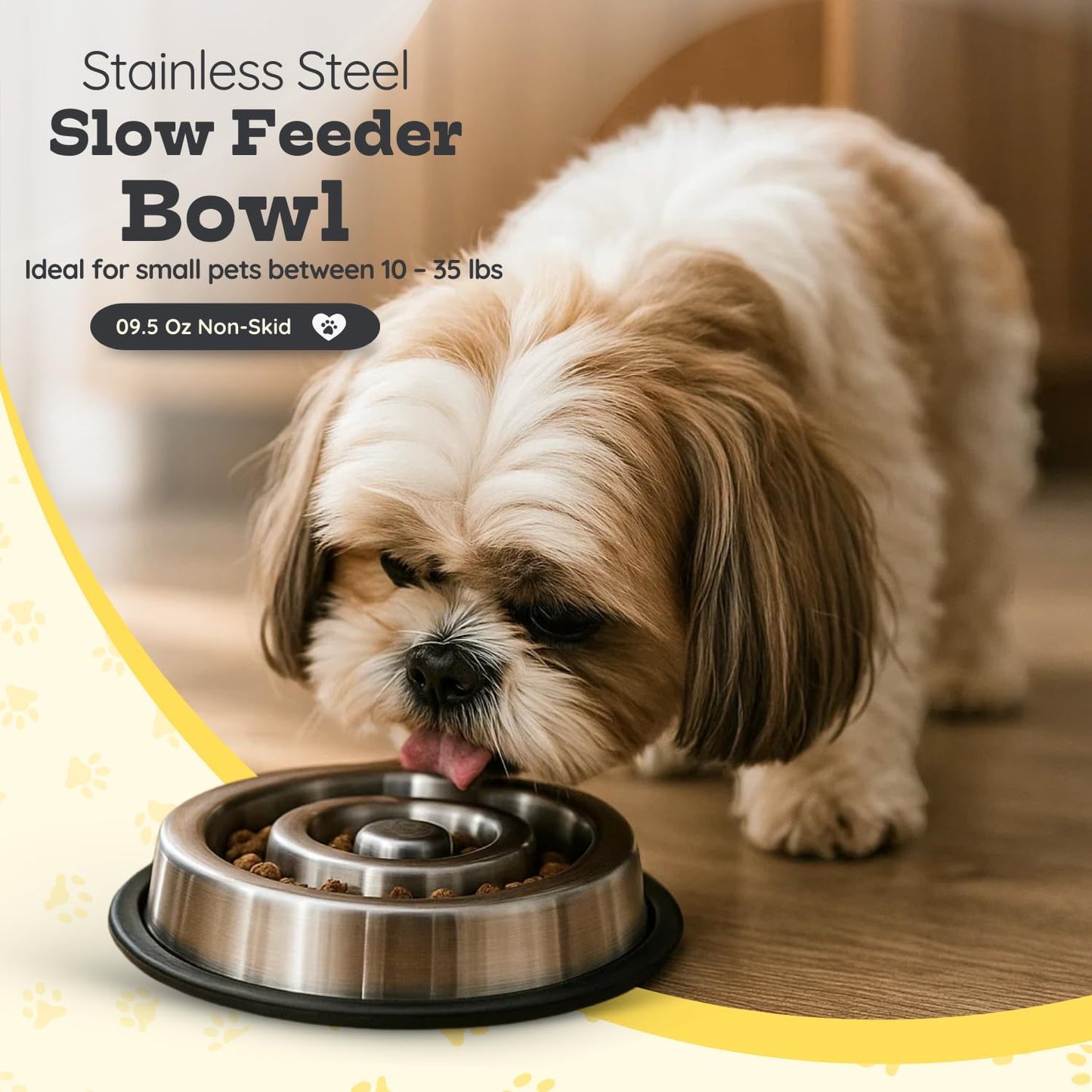 1.2 Cup (9.5 oz) Slow Feeder Dog Bowls, Shallow Spiral Style Stainless Steel Small Dog, Cat Dry, Wet Food Dishes Fast Eater Nonslip Heavy Feeding Puzzle Bowl, Slow Down Eating