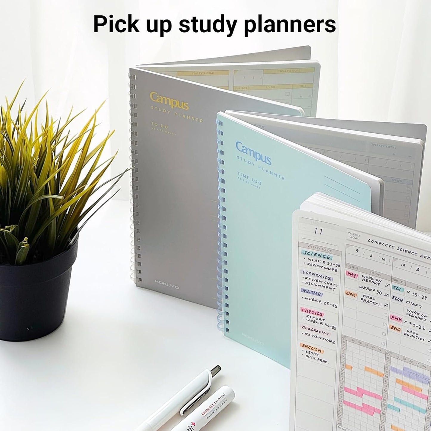 KOKUYO Study Planner Notebook, 10'' x 7'' Time Log B5 Soft Ring Notebooks, 41 To Do Plan Sheets, Green Spiral Notebook, Time Management. Japan Import (SU-SY111TL-G)