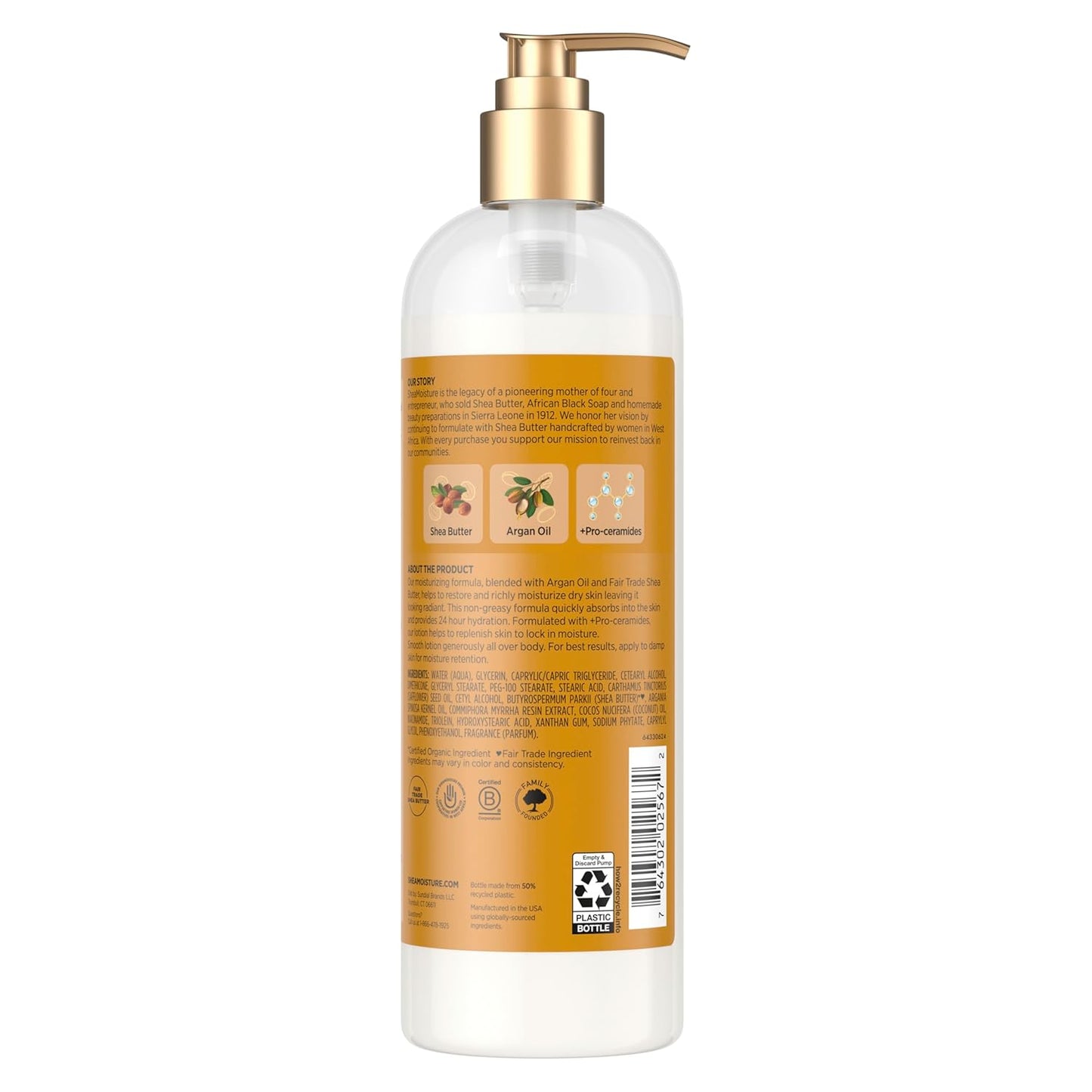SheaMoisture Moisturizing Body Lotion with Raw Shea Butter, Argan Oil and Pro-Ceramides, Restoring Dry Skin, 24H Moisturizing 16 oz