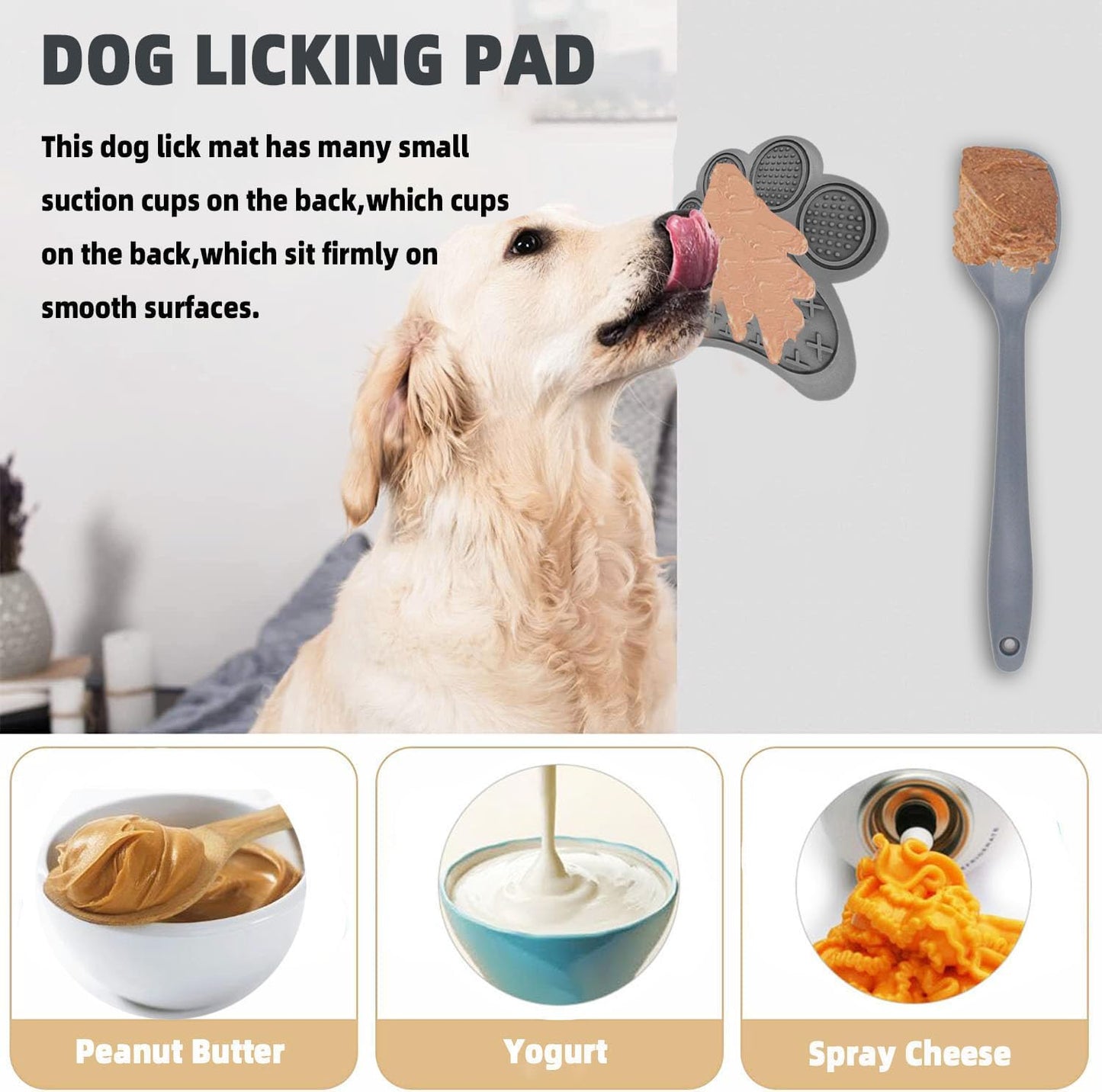 Slow Feeder Mat with Suction Cups, Non-Slip Design, Boredom & Anxiety Reducer for Dogs and Cats - Calming Mat for Bathing, Grooming, Nail Trimming (Gray)