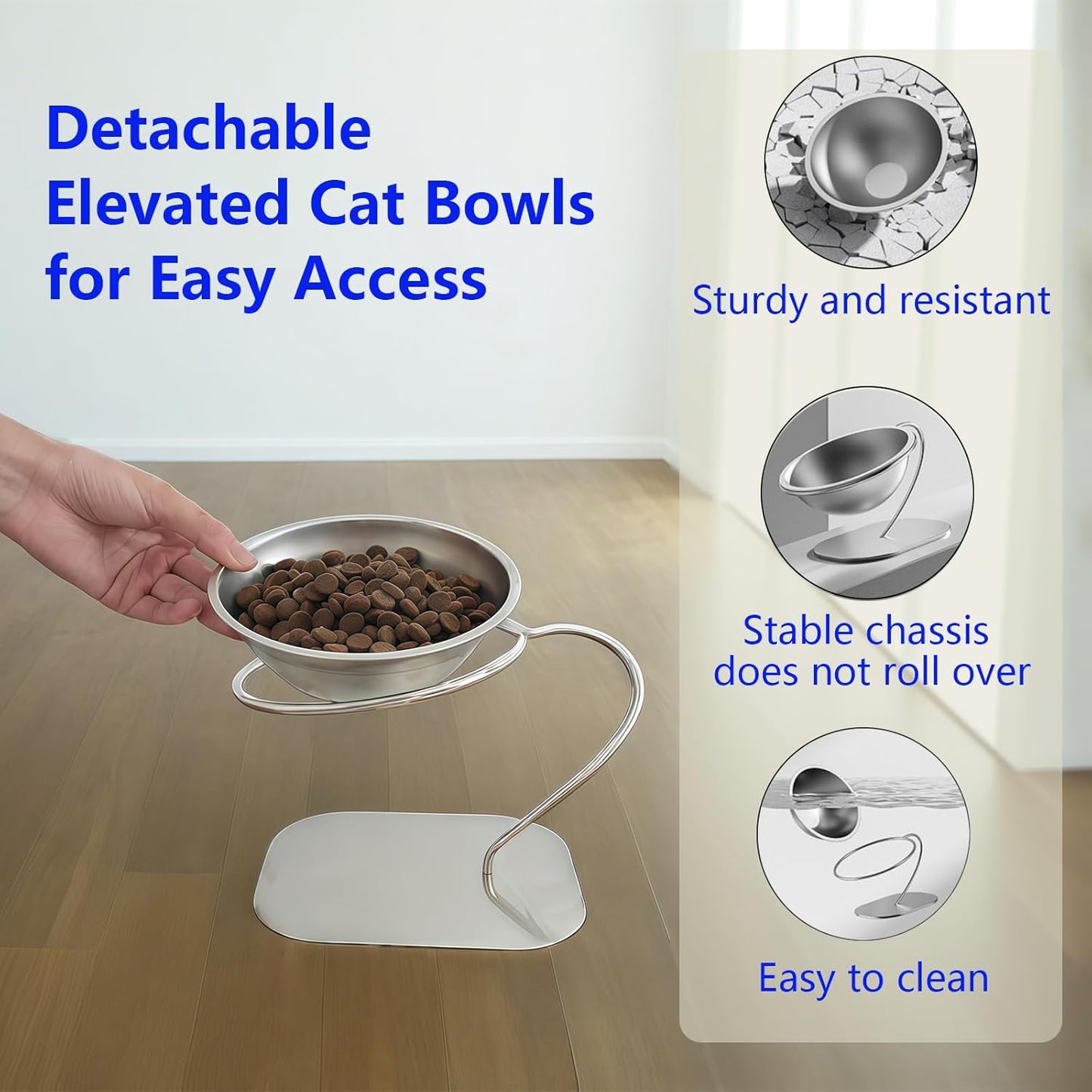 Elevated Cat Bowls,15 Degree Inclined Stainless Steel Cat Bowls,Detachable Metal Bracket,Protect The Cervical Spine,Prevent Vomiting,Ergonomic Design for Healthy Eating & Digestion,2PC (2PC)