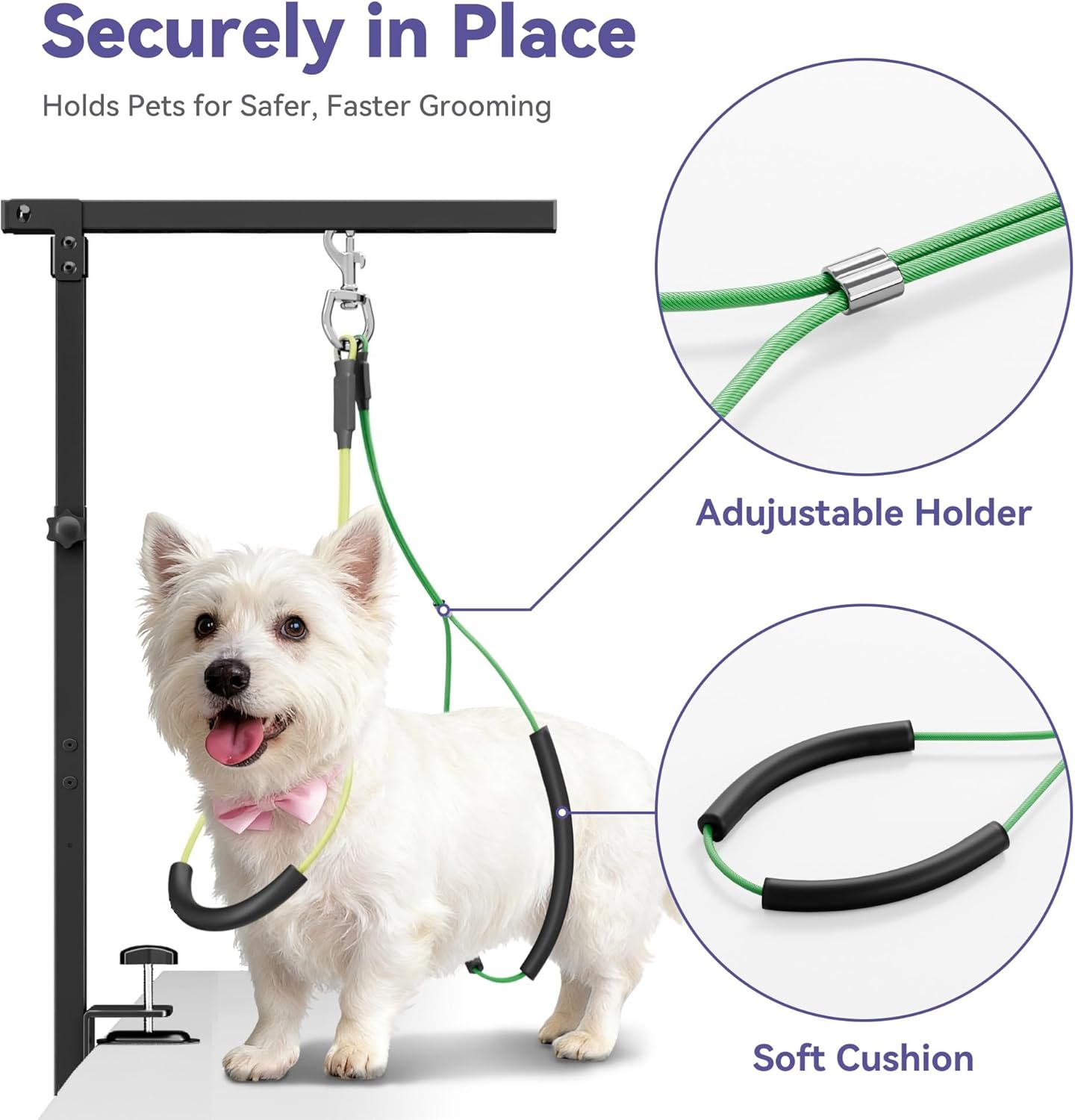 niffgaff Adjustable Dog Grooming Arm with Clamp, 26″–40″ Height, S Hammock with Back Buckle, No-Sit Grooming Restraint for Small & Medium Dogs