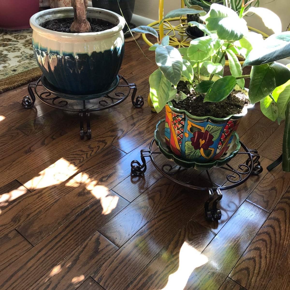 Black Plant Stand for Flower Pot Heavy Duty Potted Holder Indoor Outdoor Metal Rustproof Iron Garden Container Round Supports Rack for Planter Bronze, Pumpkin Stand Outdoor