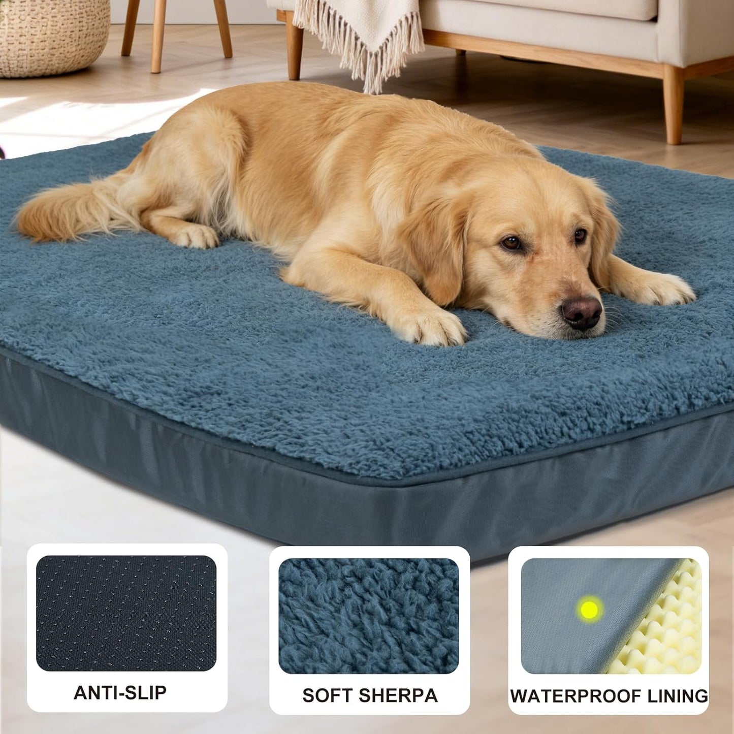 JOYELF Large Dog Crate Bed Mats Orthopedic Dog Bed, Egg Crate Foam Waterproof Dogs Pad with Washable Removable Cover, a Squeaker Toy as Gift