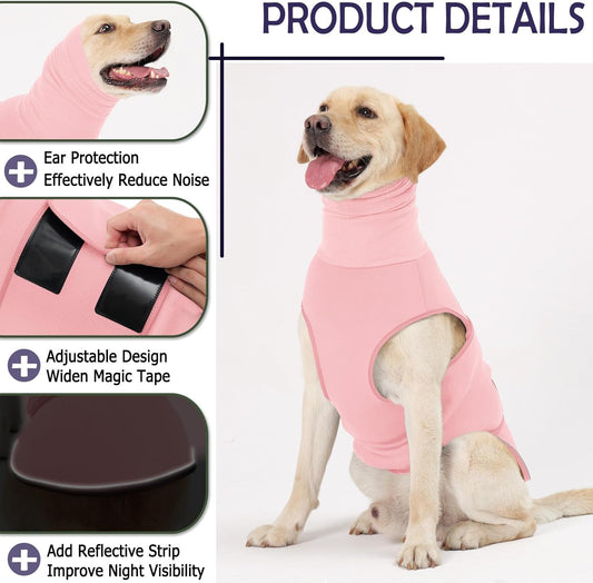 KOESON Dog Calming Vest with Soft Ear Wrap, Breathable Dog Thunder Jacket with Adjustable Hook & Loop, Reflective Puppy Anxiety Relief Jacket for Fireworks, Thunder, Travel, Separation, Pink XS