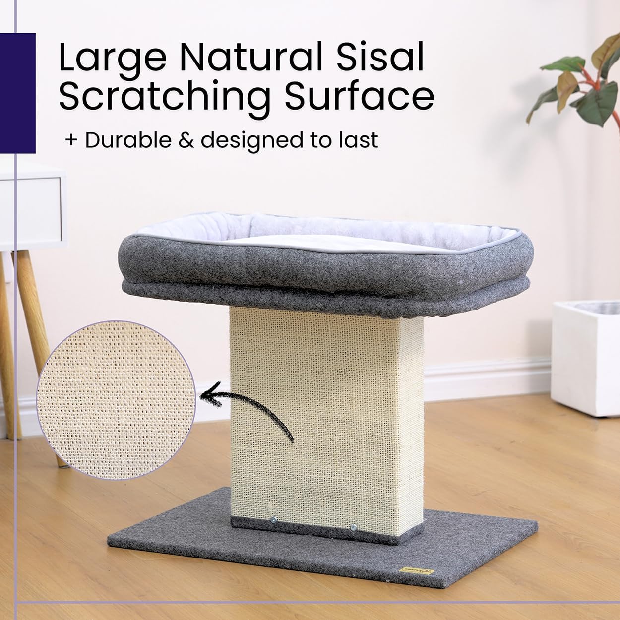 Catry Mellow 2-Level 19" Cat Tree with Large Washable Replaceable Bed, Big Sisal Post, Quick Assembly, Built to Last, Ideal for Small to Large Cats, Grey