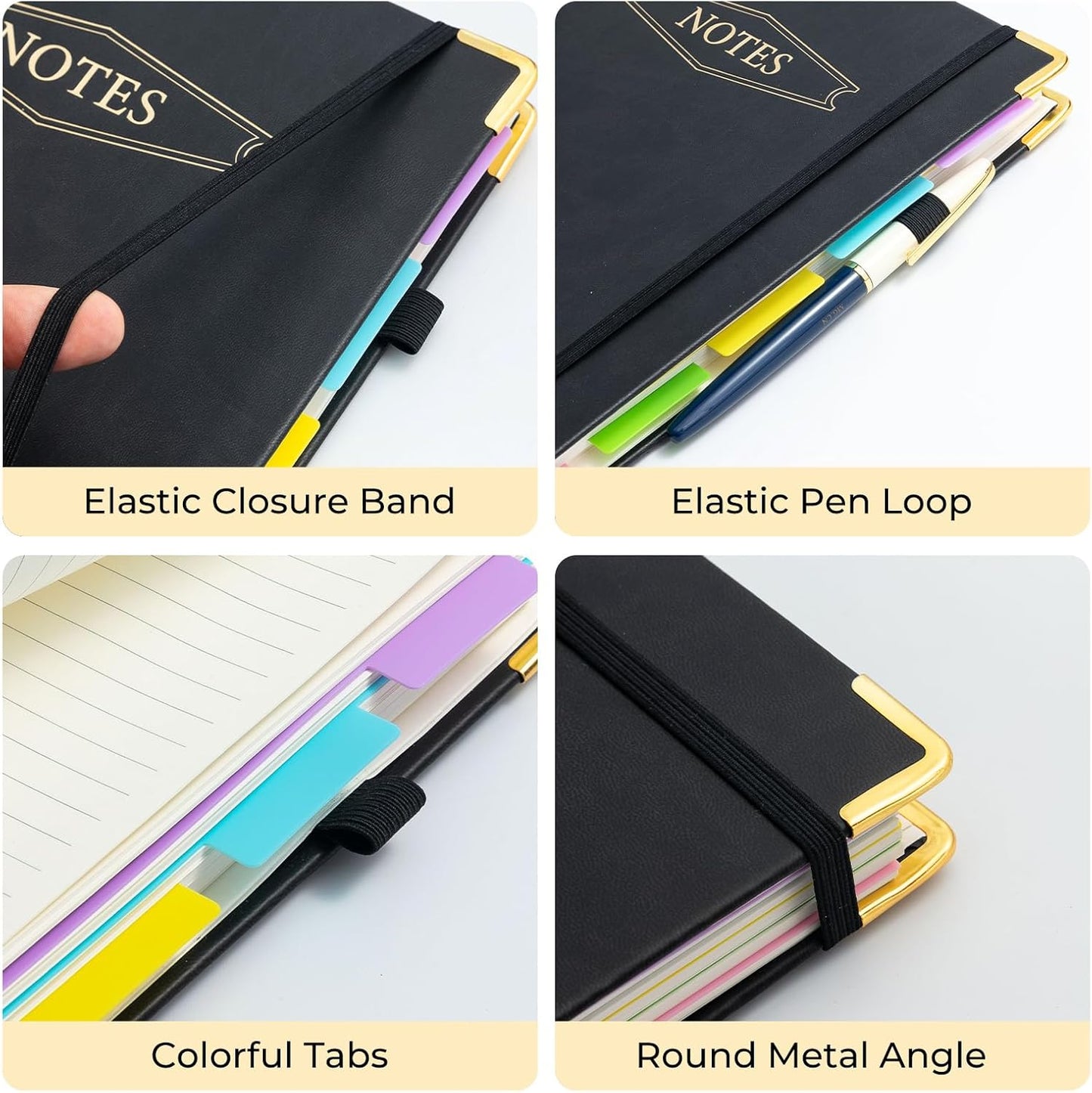 M&G Hardcover Spiral Notebook, 5 Subject Noteboook College Ruled 300 Page, Large 8"x10" B5 Notebooks for Work School, Lined Journal for Women & Men, Black