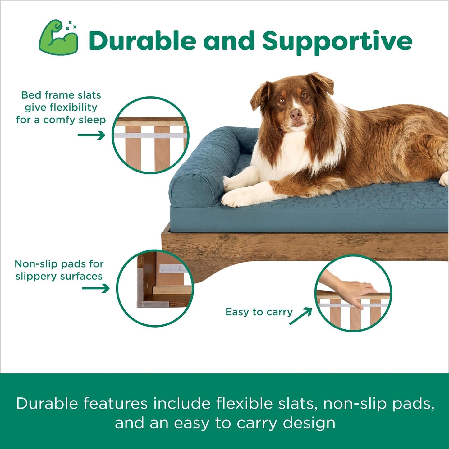 FurHaven Elevated Dog Bed for Medium Dogs, Mid-Century Modern Style with Flexible Slats & Non-Slip Pads for Comfort & Airflow, Easy Assembly, Raised Pet Bed, Medium, Dark Brown