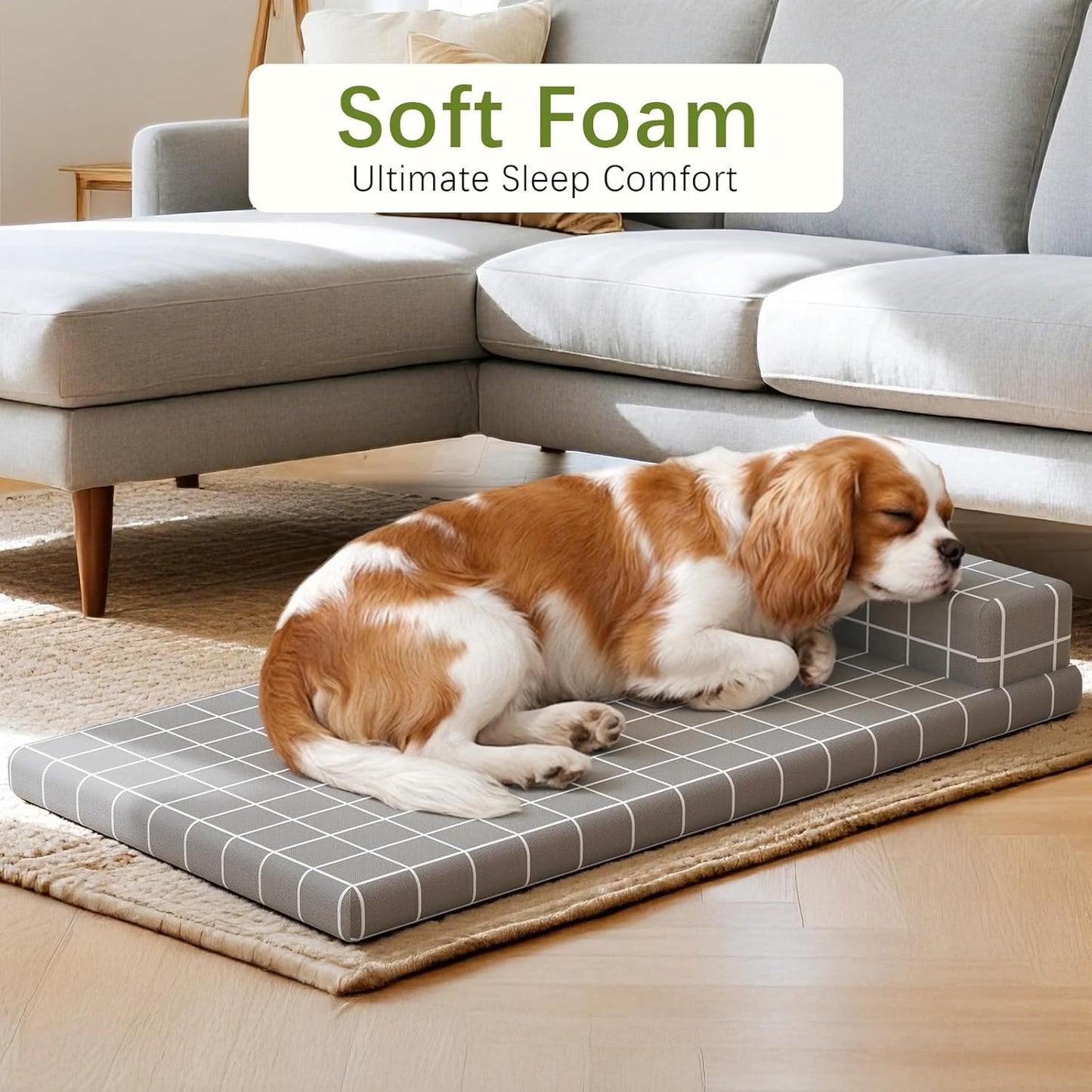 Orthopedic Dog Bed Mat Sponge-Filled with Pillow, Machine Washable with Removable Cover, Breathable Soft Fabric, Durable for Crate Training, Couch Lounging & Travel