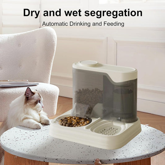 Space-Saving Elevated Dog Feeder with Integrated Water Bottle Removable Anti-Slip Dish Leak-Resistant Anti Spill Pet Food Bowl with Water Fountains