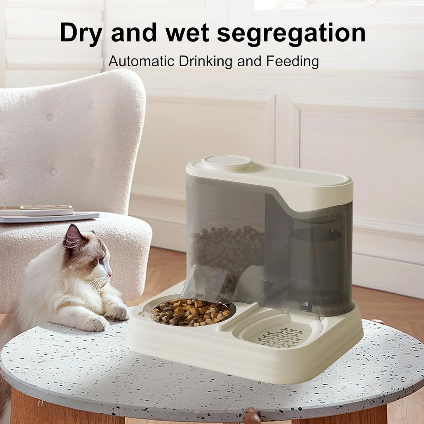 Automatic Refilling Pet Water Bowl and Food Dish Set with Stainless Steel Removable Tray Anti Tip Base for Small Animals Automatic Refilling Pet Water Bowl and Food Dish Set