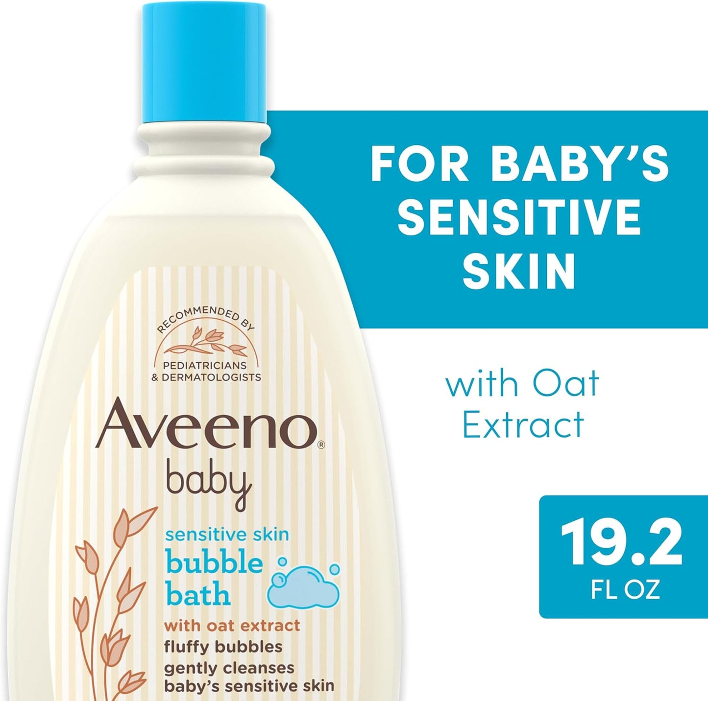 Aveeno Baby Sensitive Skin Bubble Bath with Oat Extract, Gently Cleanses and Leaves Skin Feeling Hydrated, Tear-Free Formula, Hypoallergenic, Paraben-, Phthalate-, Soap- & Dye-Free, 19.2 fl. Oz